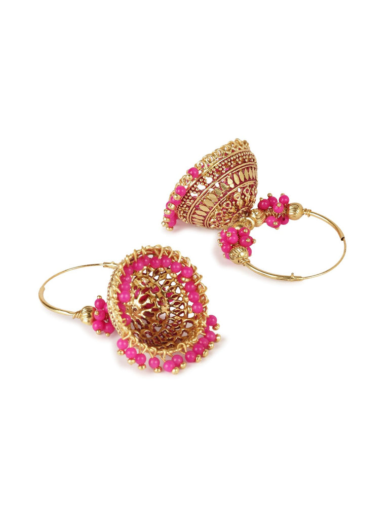 Women's Pink & Gold-Plated Enamelled Dome Shaped Jhumkas