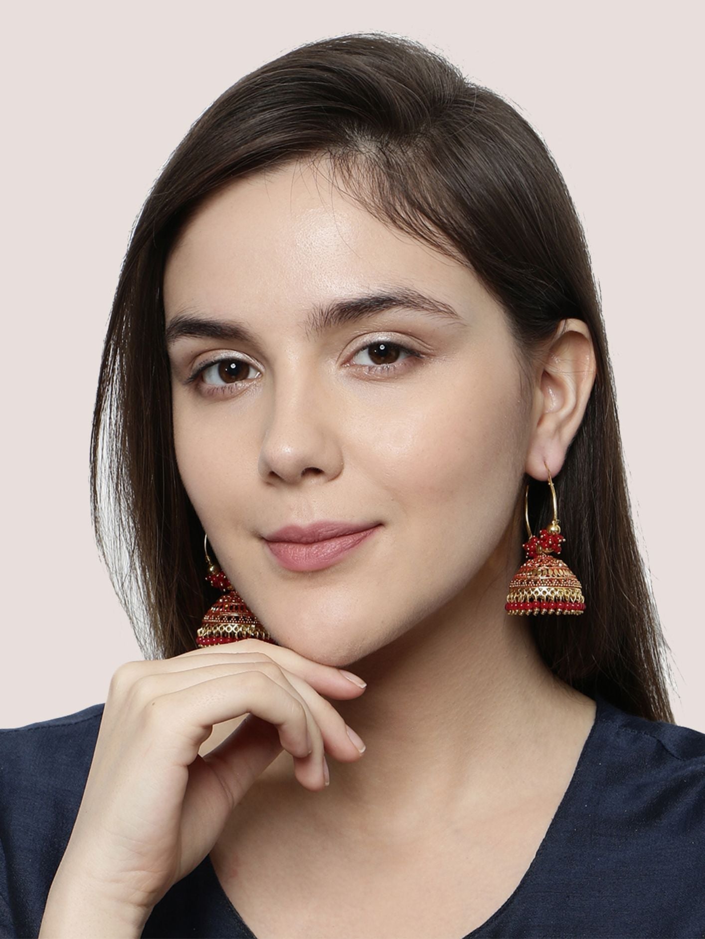 Women's Red & Gold-Plated Enamelled Dome Shaped Jhumkas