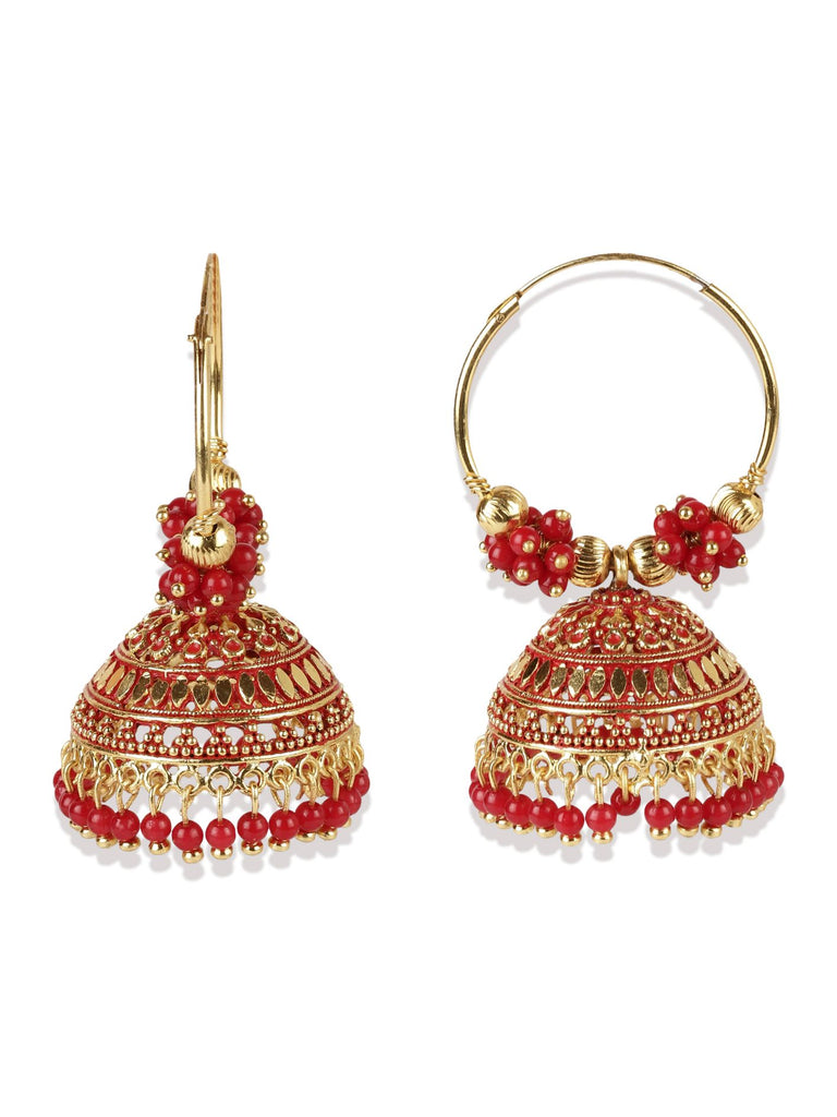 Women's Red & Gold-Plated Enamelled Dome Shaped Jhumkas
