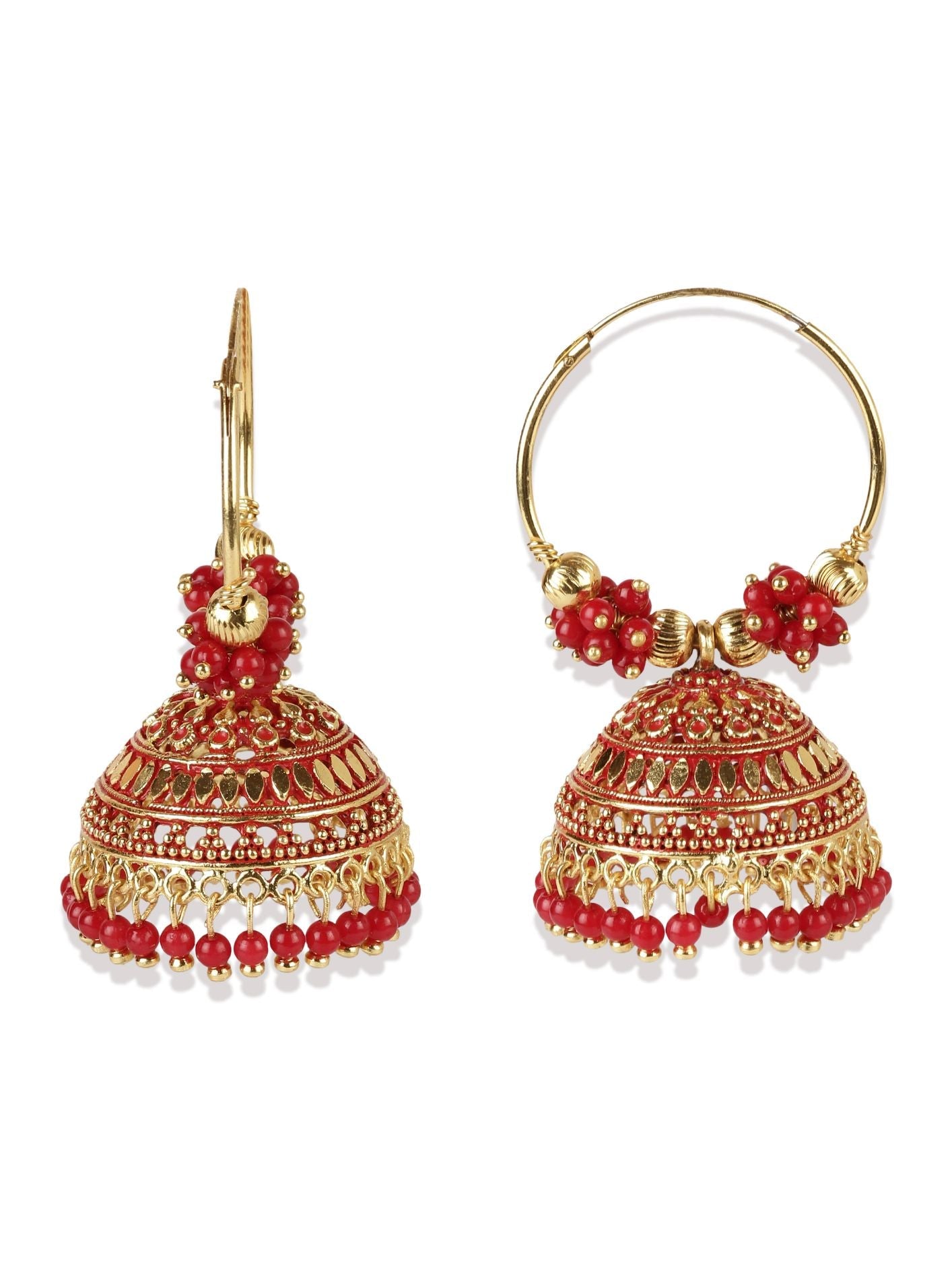 Women's Red & Gold-Plated Enamelled Dome Shaped Jhumkas