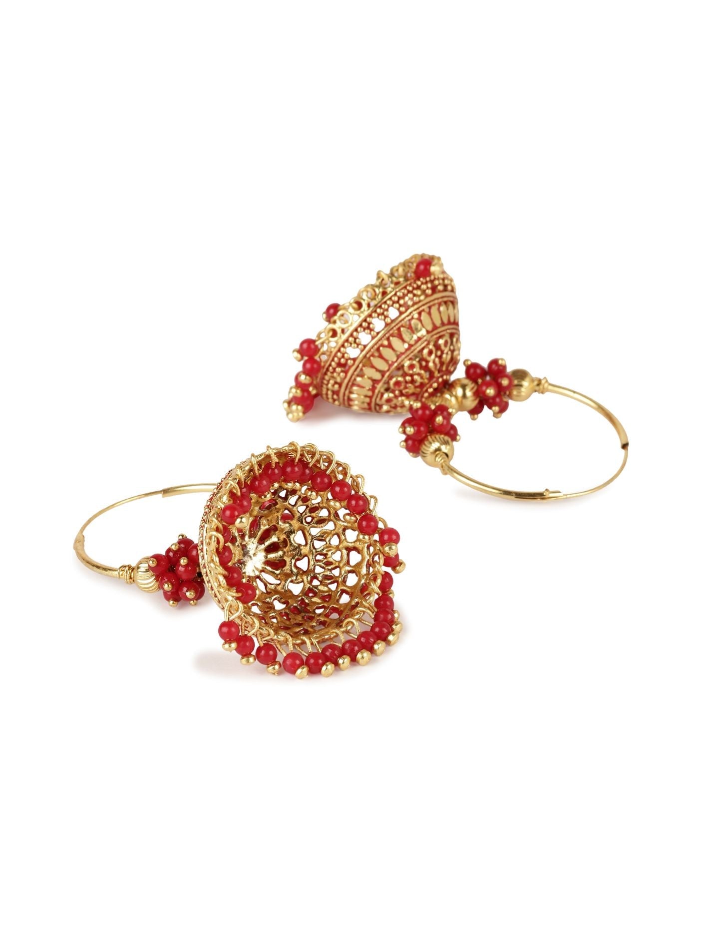 Women's Red & Gold-Plated Enamelled Dome Shaped Jhumkas