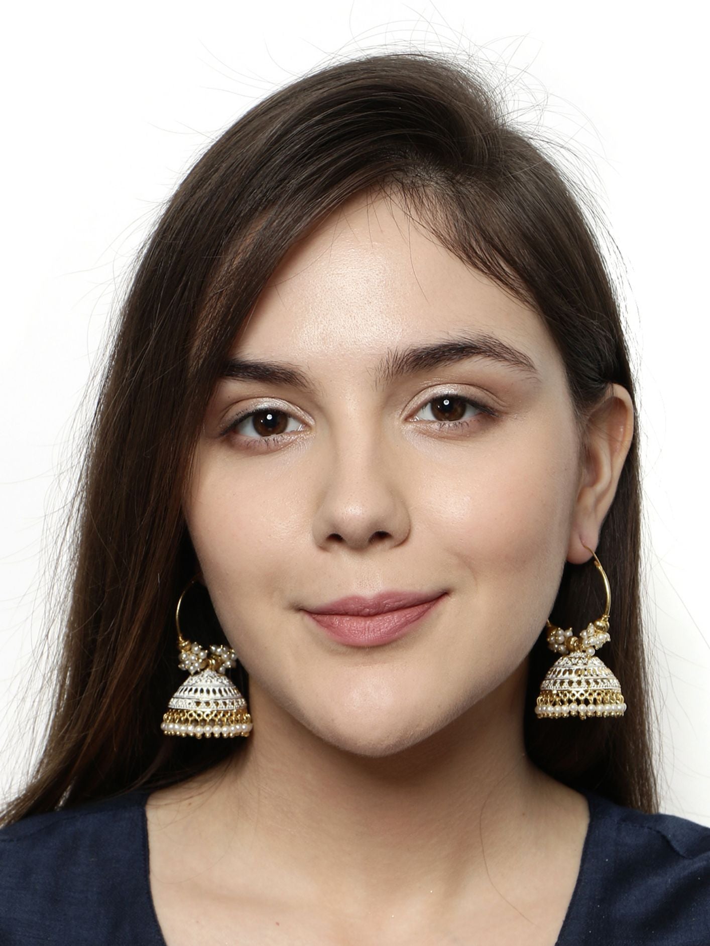 Women's White & Gold-Plated Enamelled Dome Shaped Jhumkas