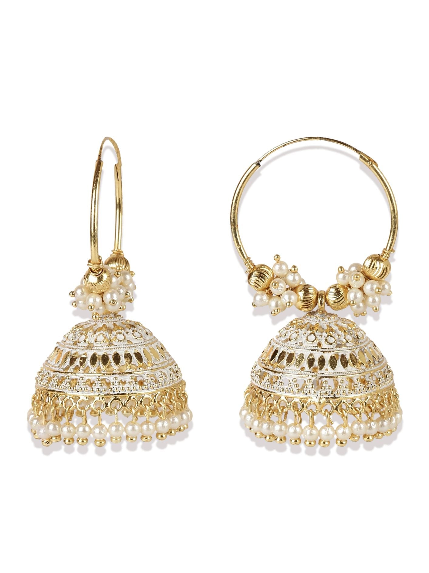 Women's White & Gold-Plated Enamelled Dome Shaped Jhumkas