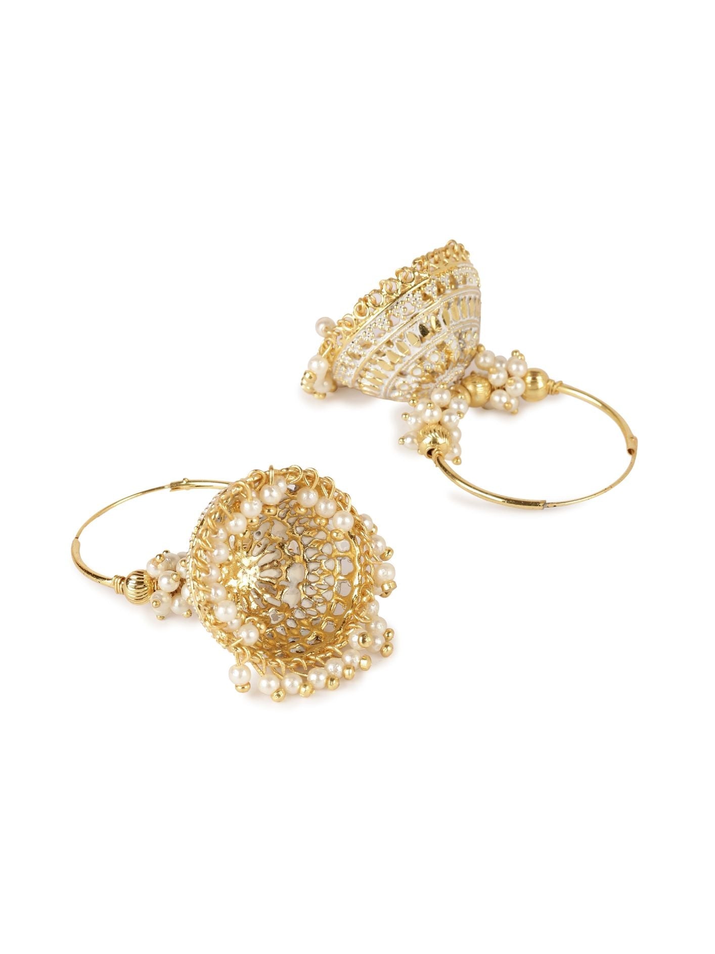 Women's White & Gold-Plated Enamelled Dome Shaped Jhumkas