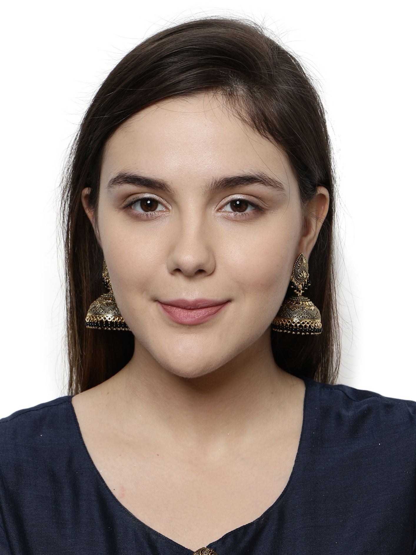 Women's Gold Plated & Black Enamelled Dome Shaped Jhumkas