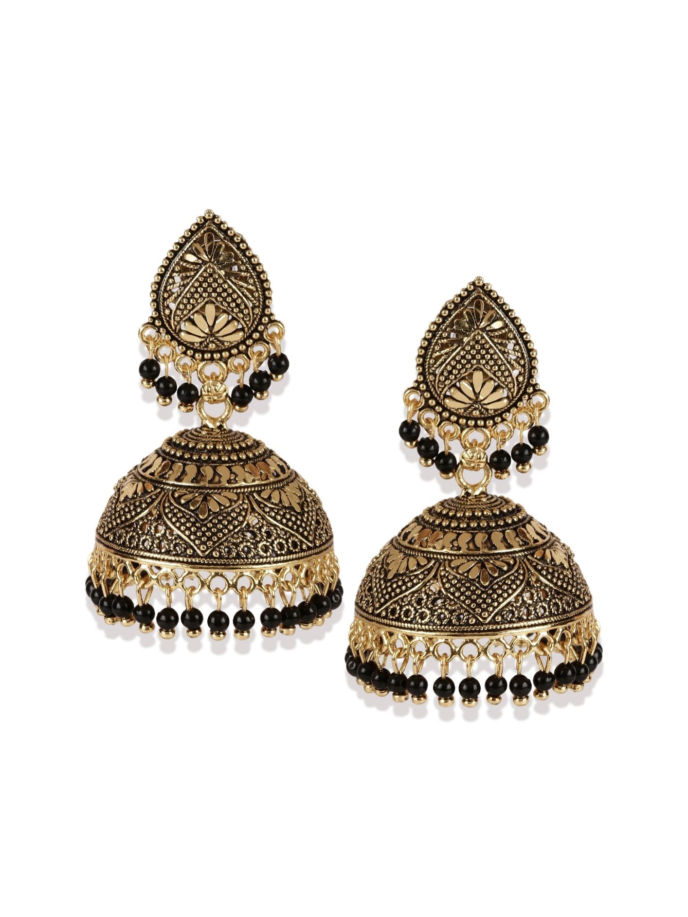 Women's Gold Plated & Black Enamelled Dome Shaped Jhumkas