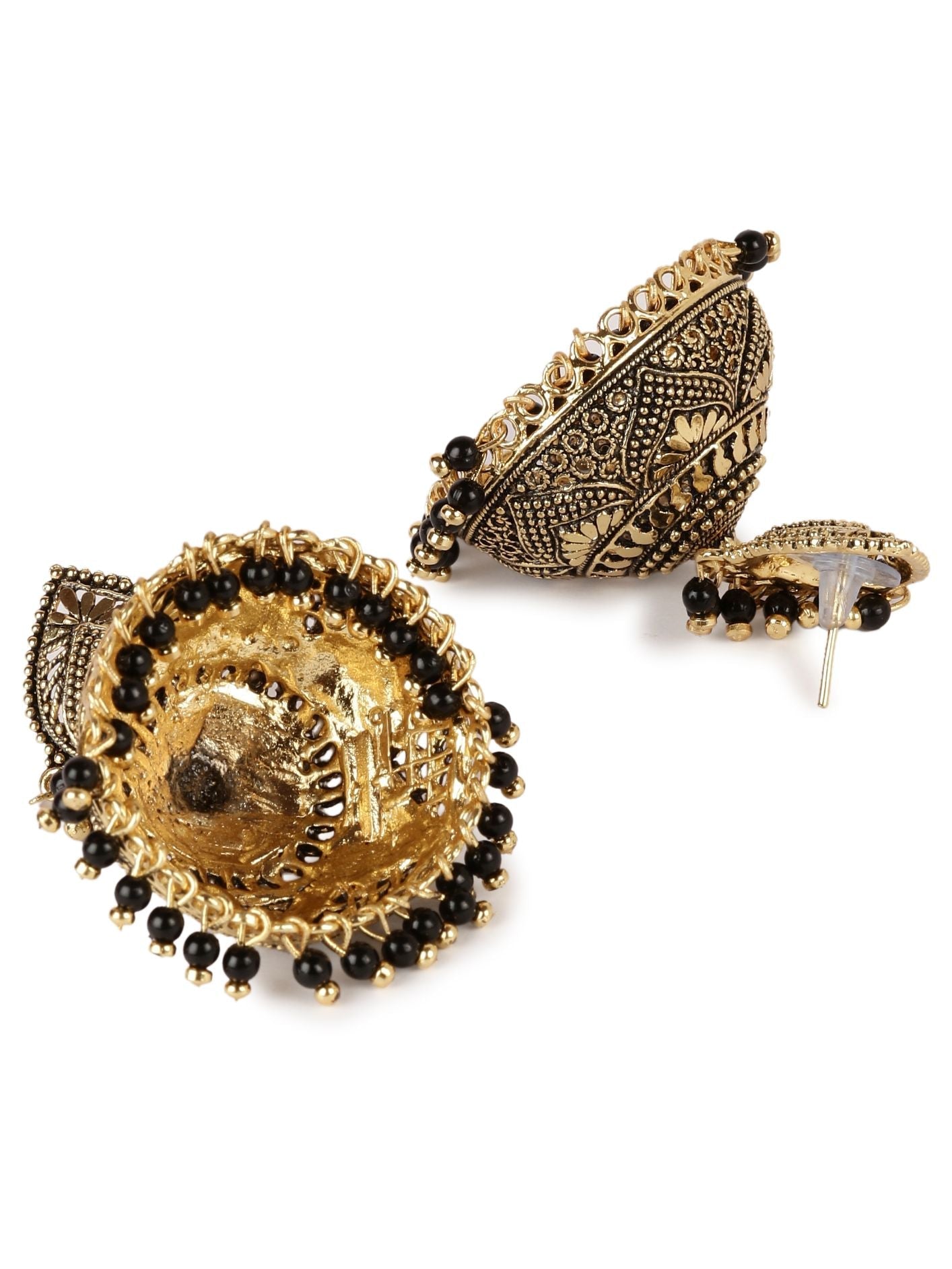 Women's Gold Plated & Black Enamelled Dome Shaped Jhumkas