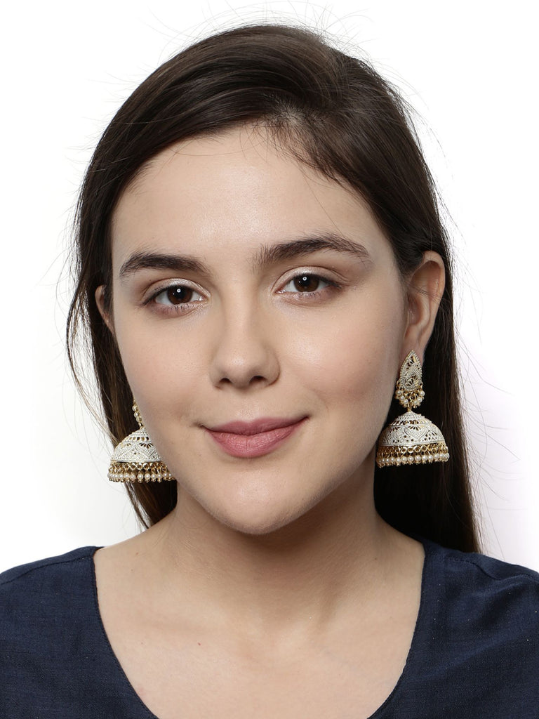 Women's Classic Designed Gold Plated Enamelled Jhumka Earrings For