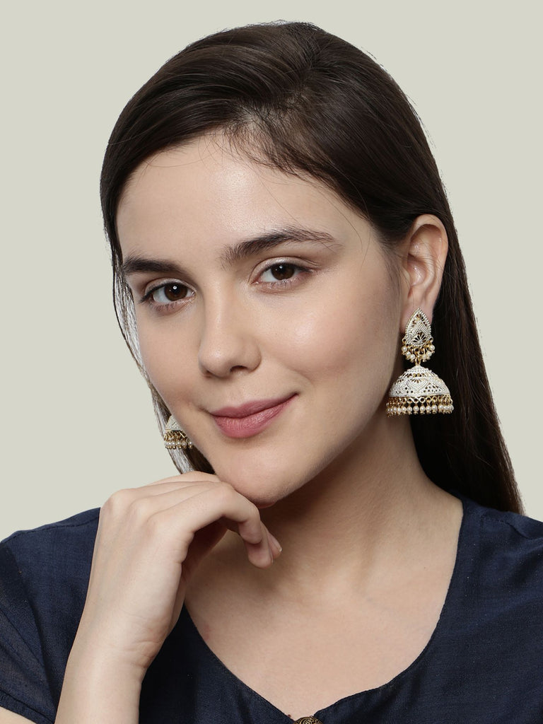 Women's Classic Designed Gold Plated Enamelled Jhumka Earrings For