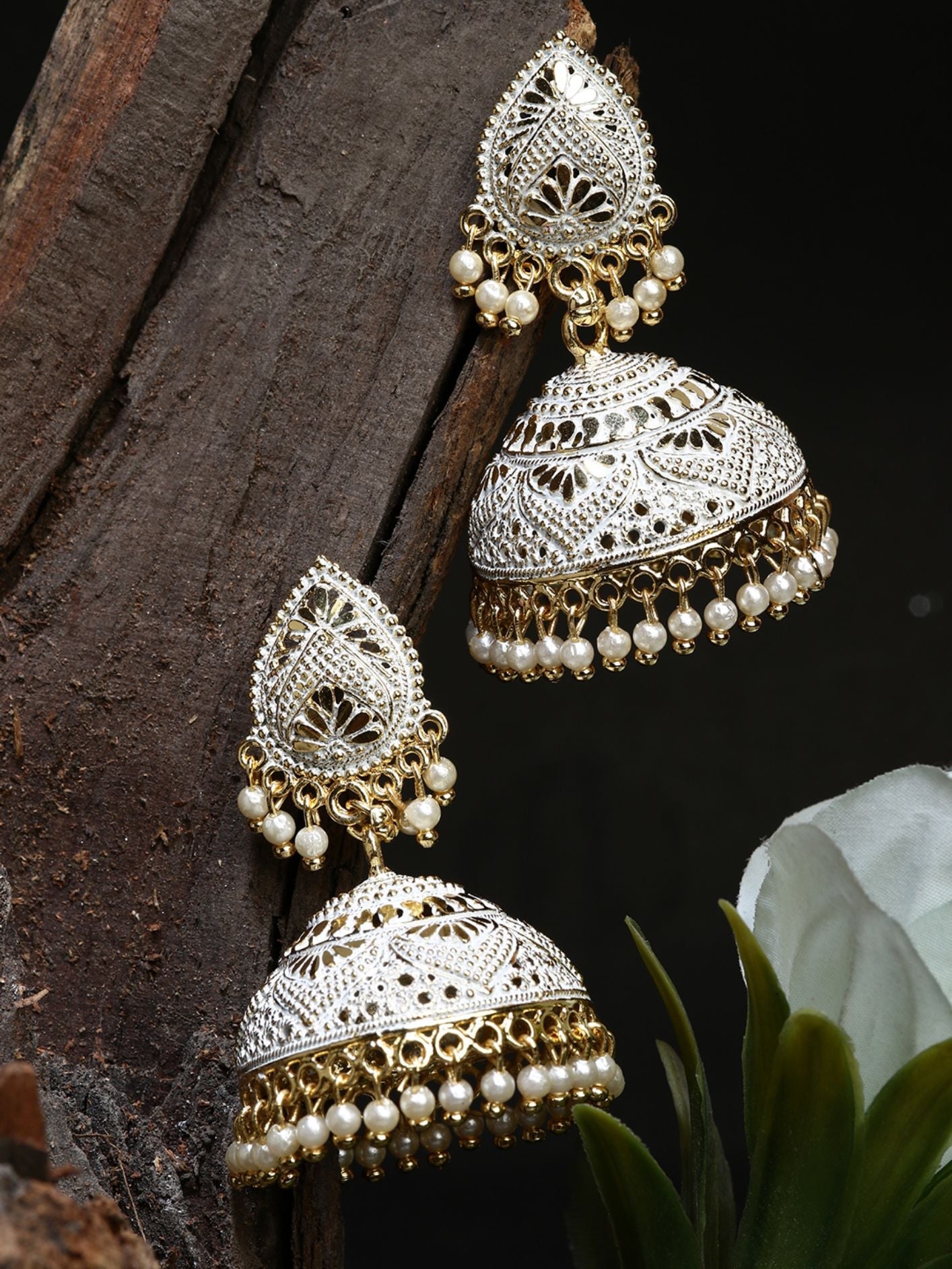 Women's Classic Designed Gold Plated Enamelled Jhumka Earrings For