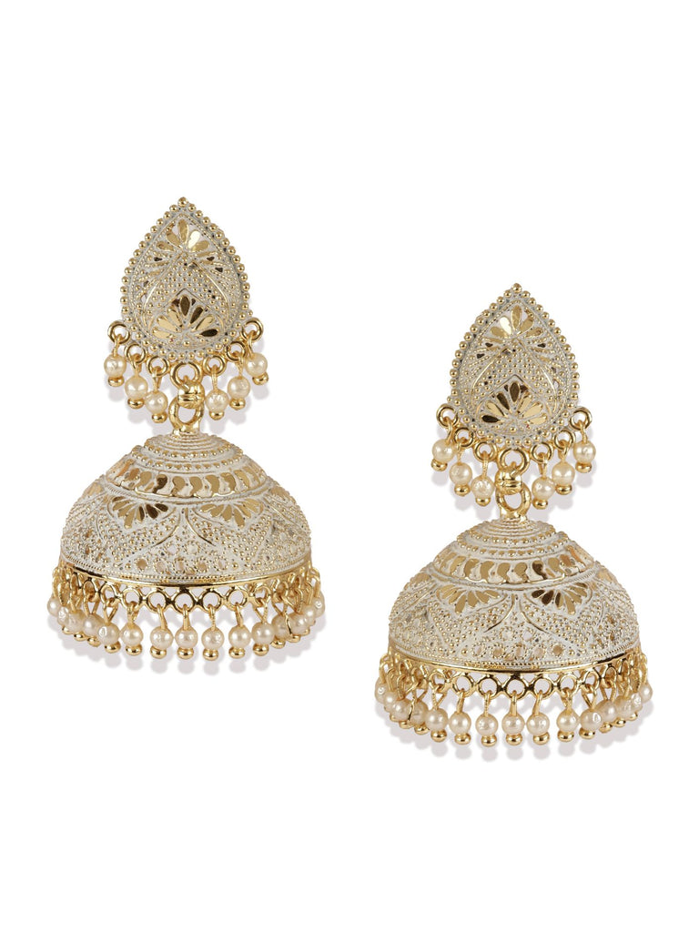 Women's Classic Designed Gold Plated Enamelled Jhumka Earrings For