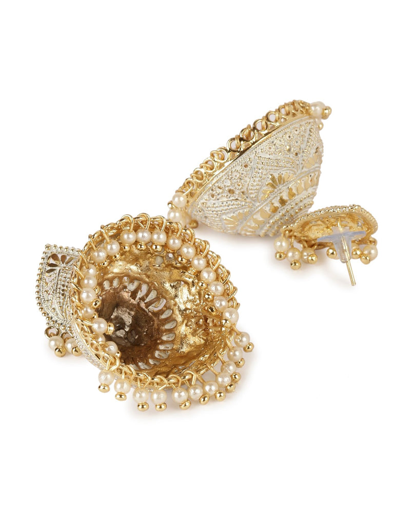 Women's Classic Designed Gold Plated Enamelled Jhumka Earrings For