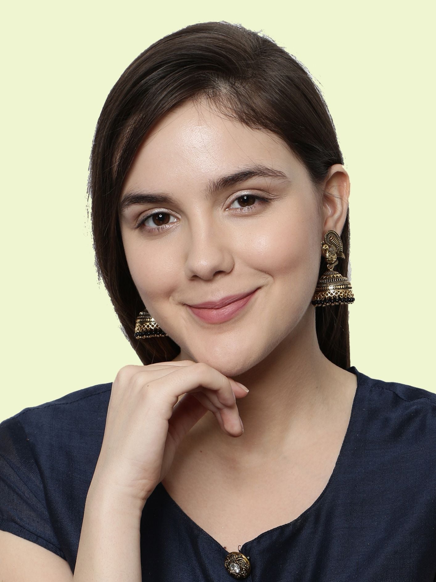 Women's Gold Plated & Black Enamelled Dome Shaped Jhumkas