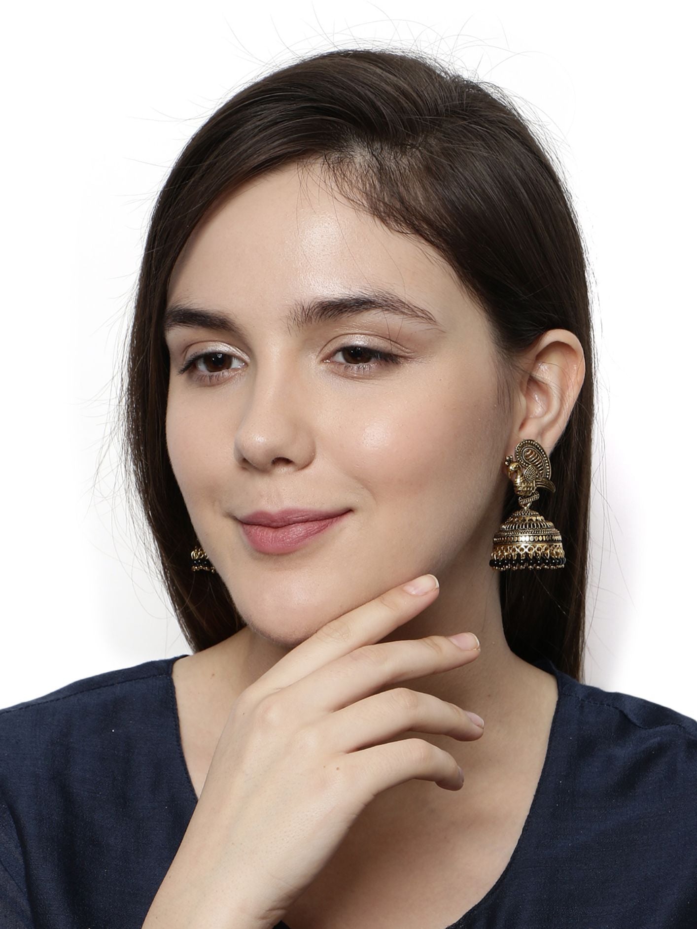 Women's Gold Plated & Black Enamelled Dome Shaped Jhumkas