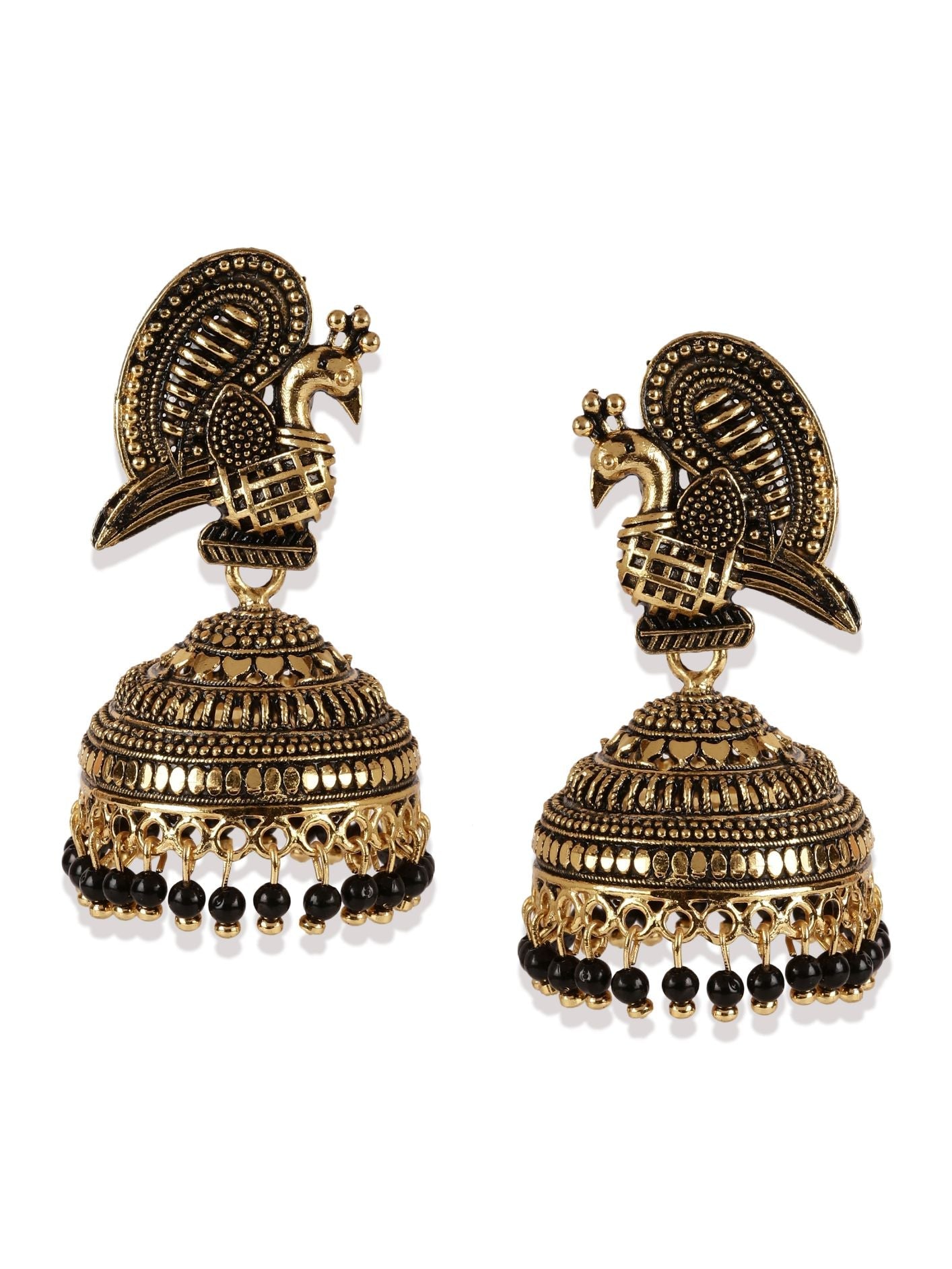 Women's Gold Plated & Black Enamelled Dome Shaped Jhumkas