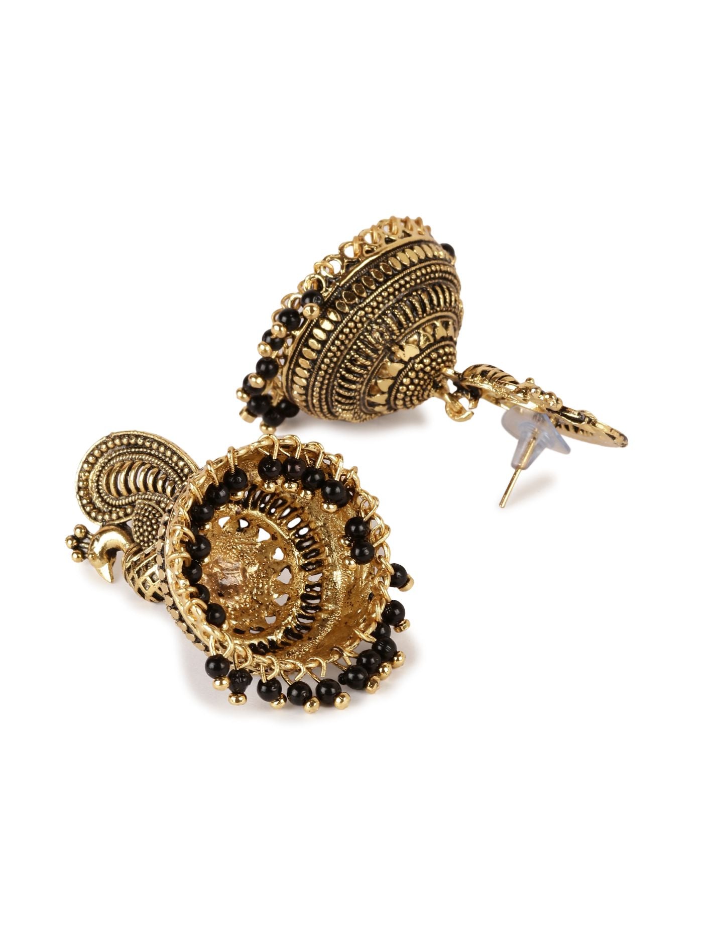 Women's Gold Plated & Black Enamelled Dome Shaped Jhumkas