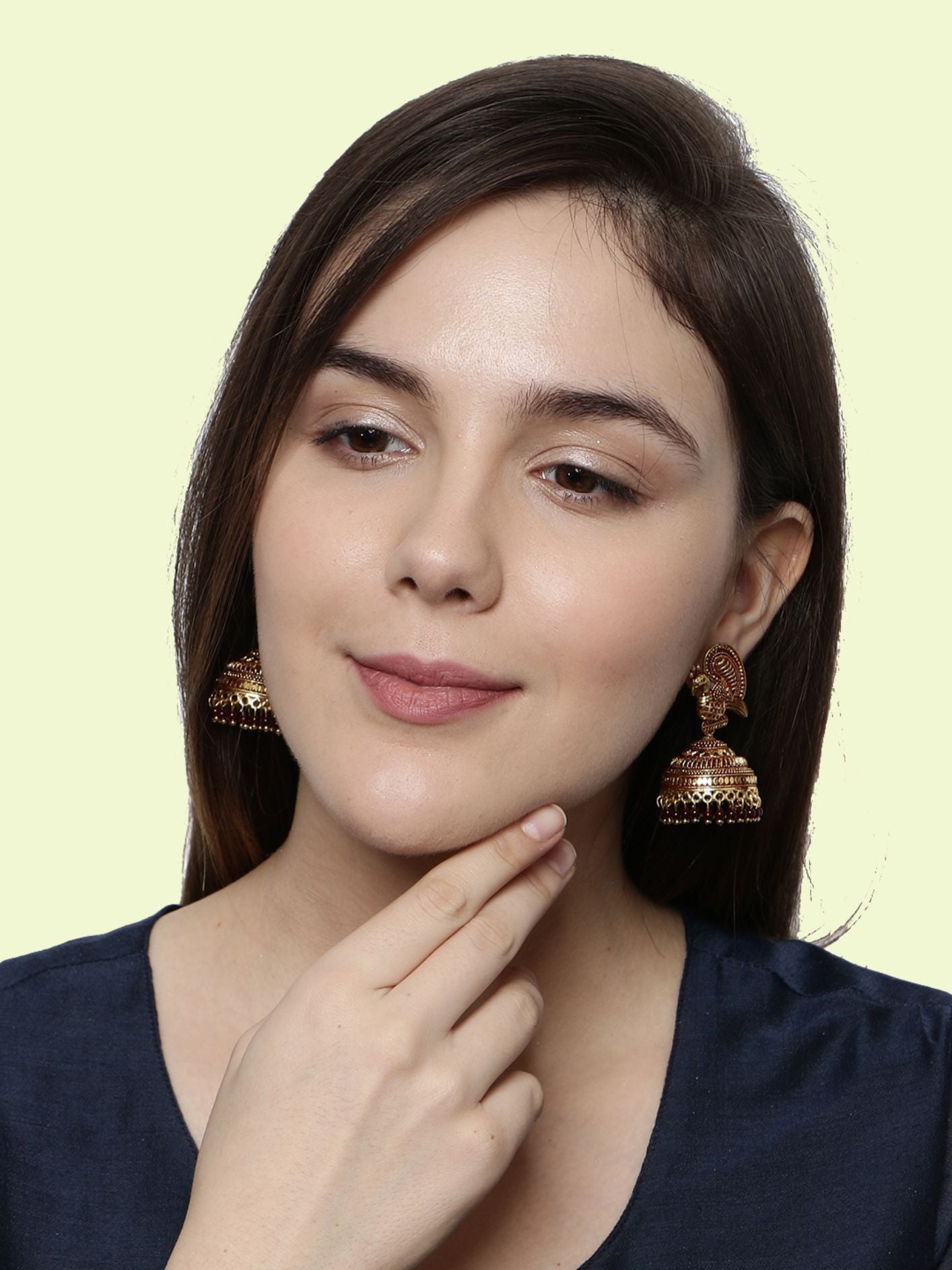 Women's Gold Plated & Maroon Enamelled Peacock Shaped Jhumkas
