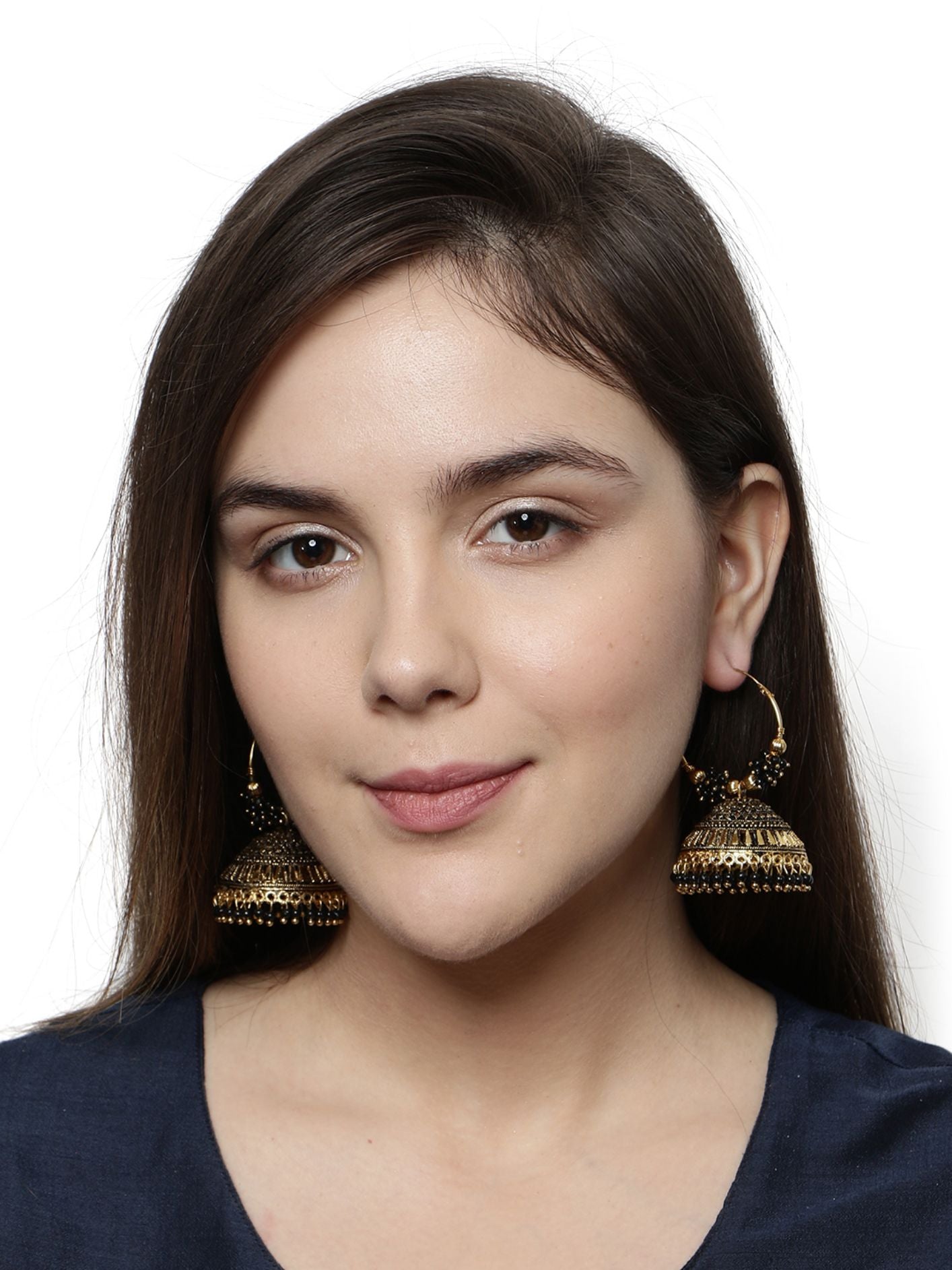 Women's Black & Gold-Plated Enamelled Dome Shaped Jhumkas