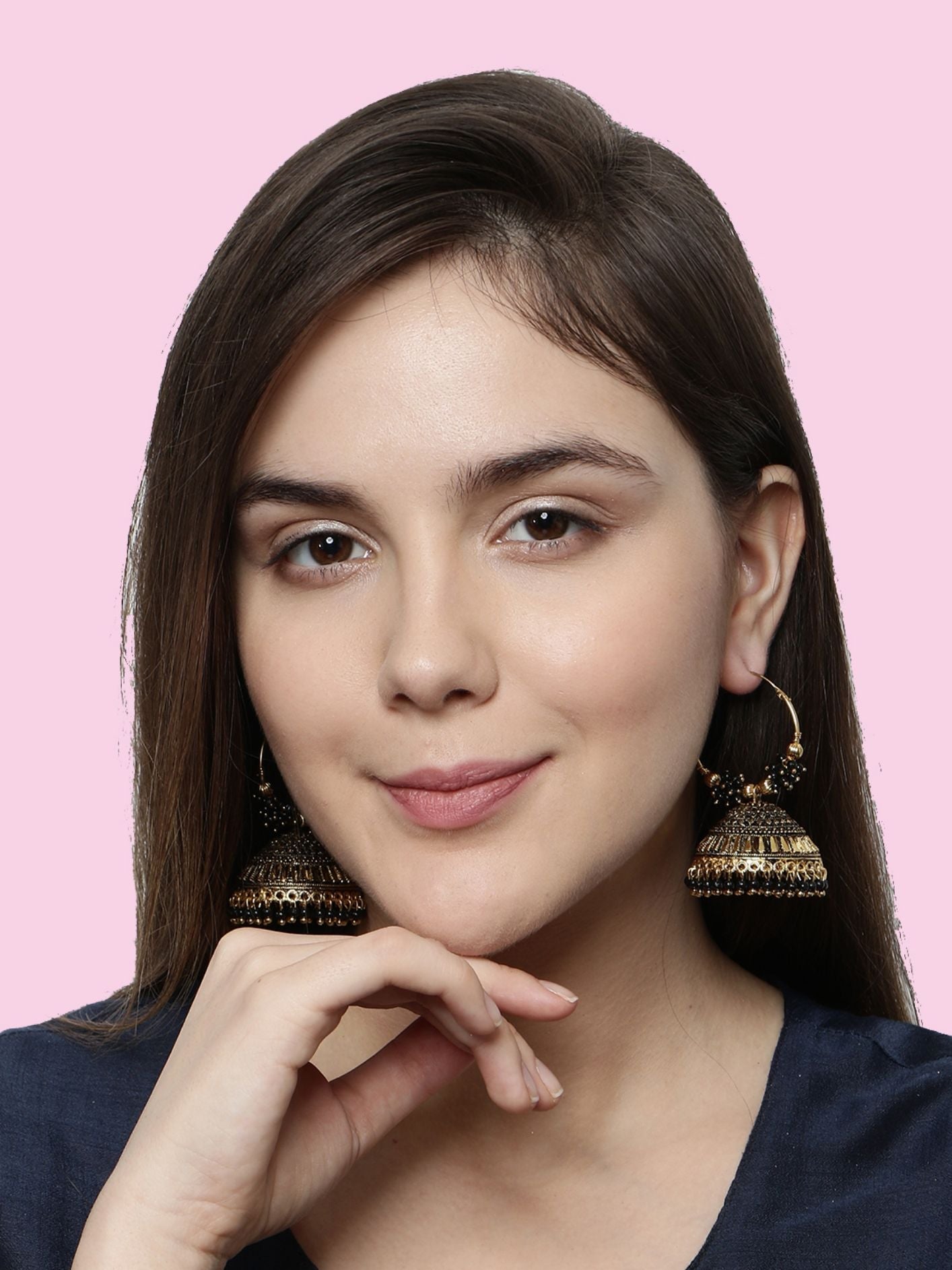 Women's Black & Gold-Plated Enamelled Dome Shaped Jhumkas