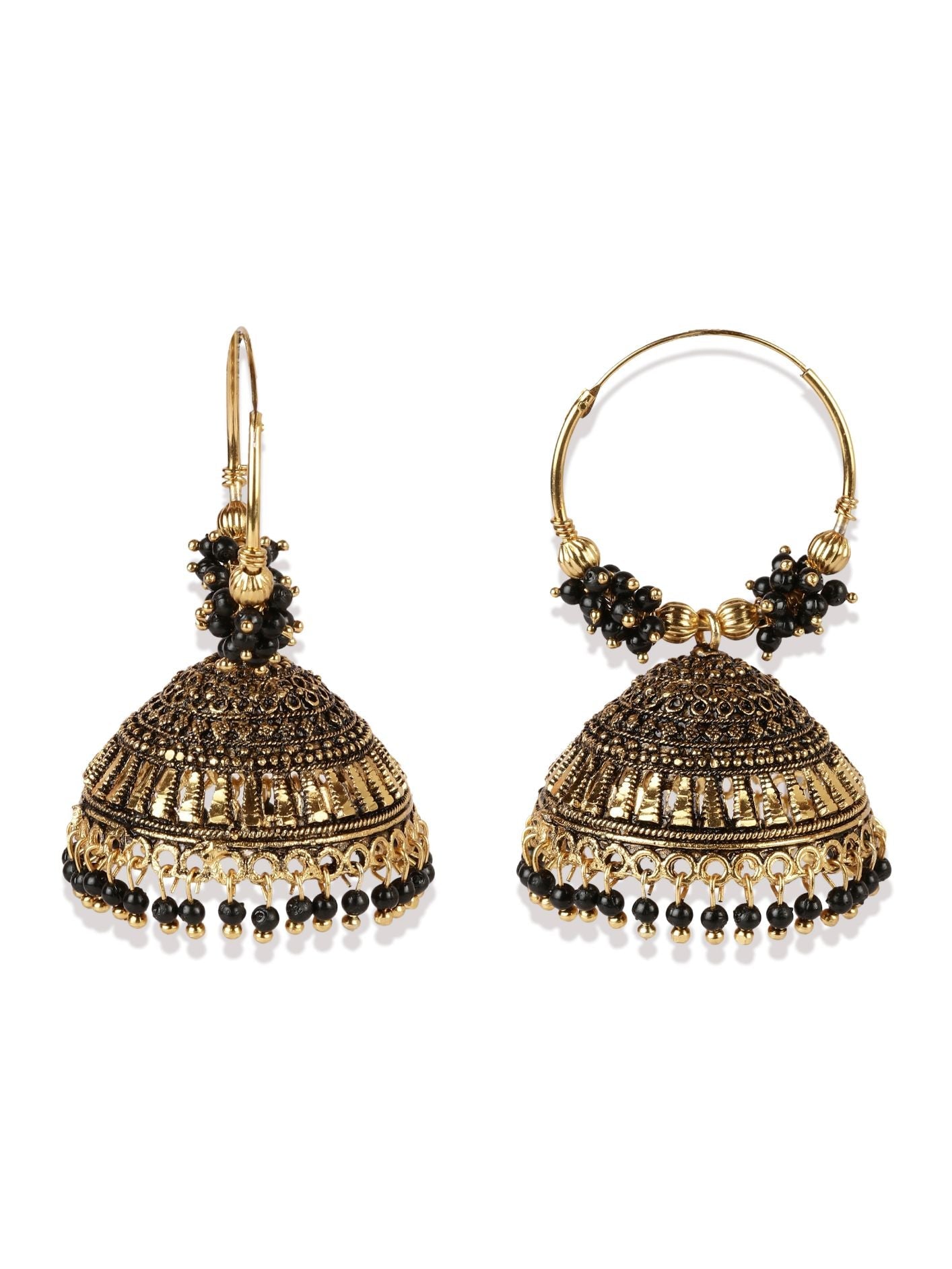Women's Black & Gold-Plated Enamelled Dome Shaped Jhumkas