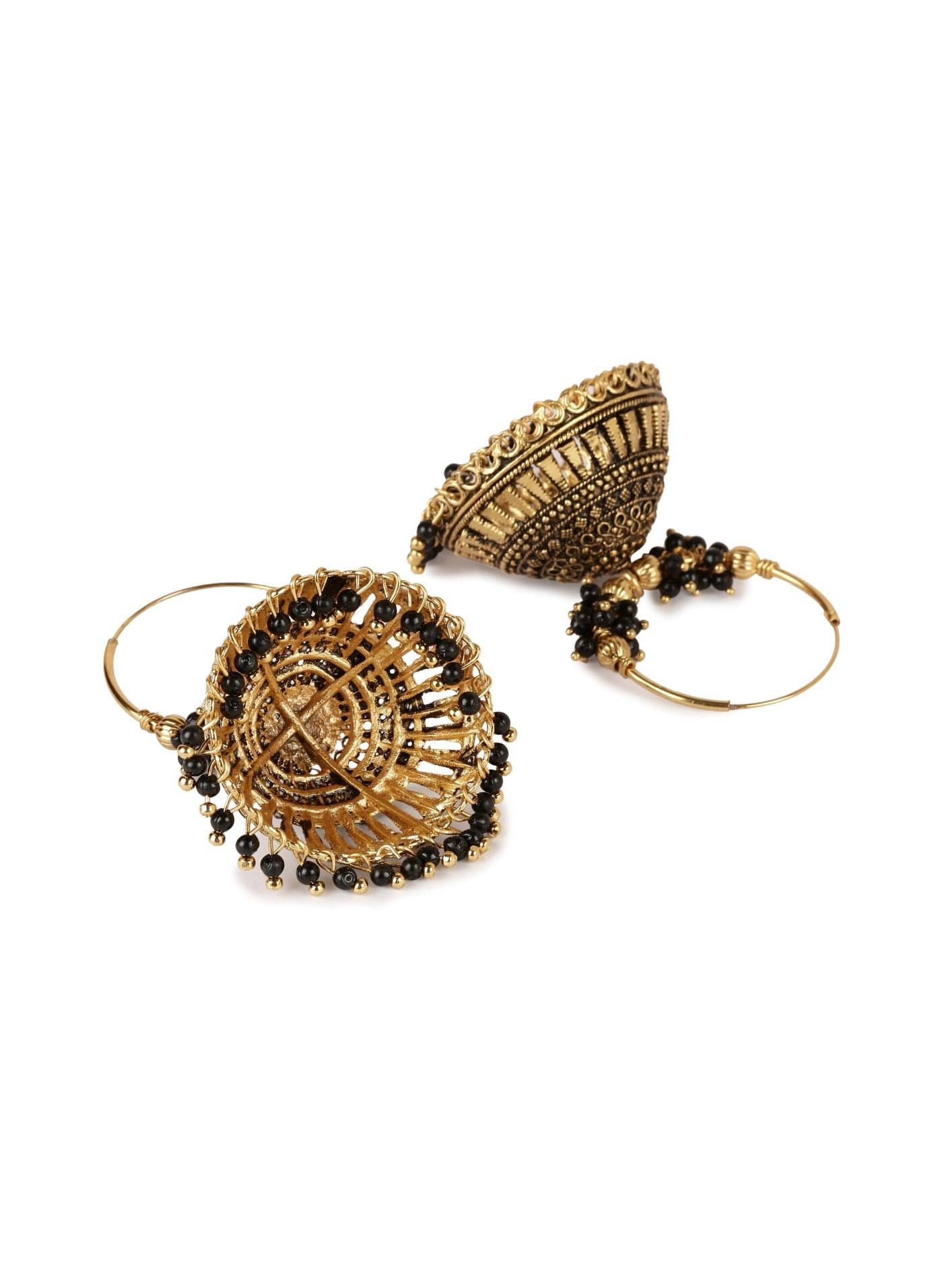 Women's Black & Gold-Plated Enamelled Dome Shaped Jhumkas