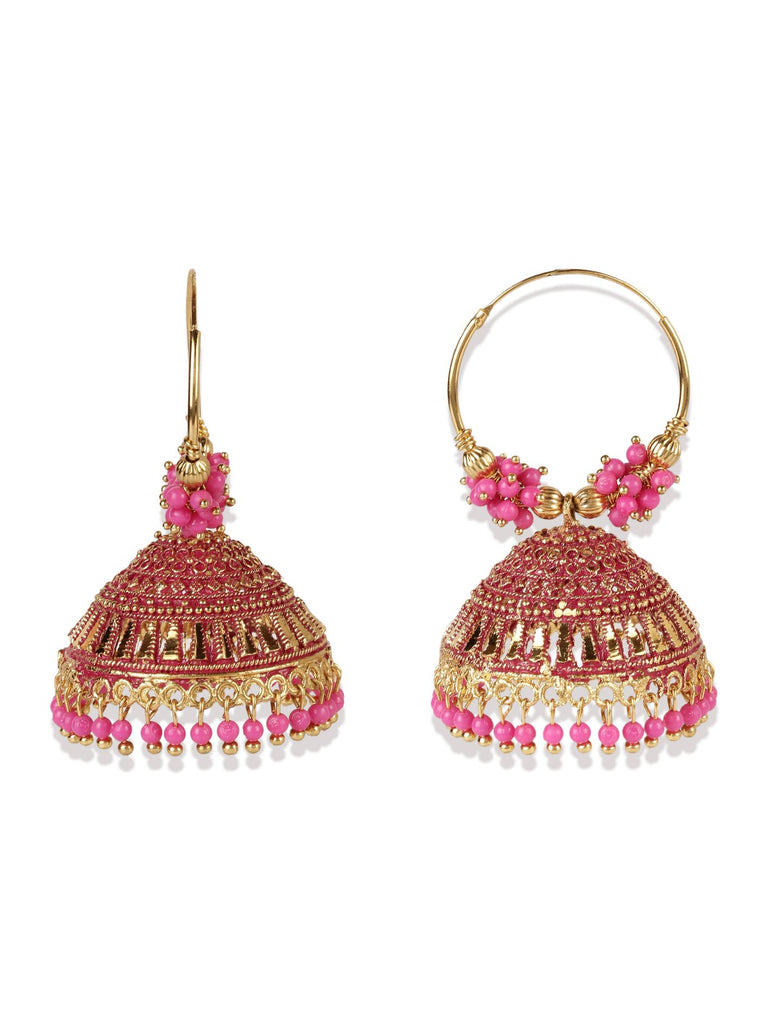 Women's Pink & Gold-Plated Enamelled Dome Shaped Jhumkas