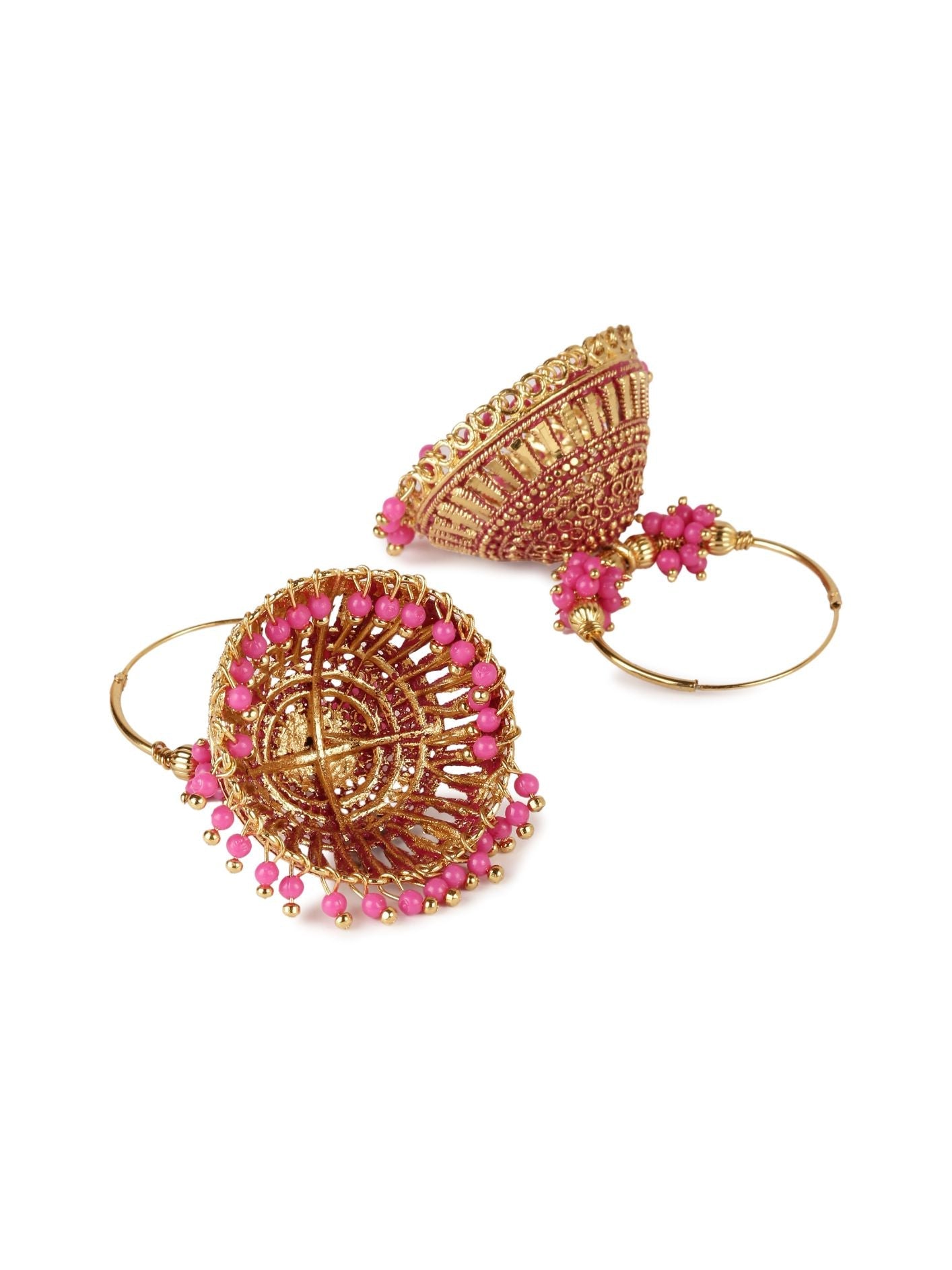 Women's Pink & Gold-Plated Enamelled Dome Shaped Jhumkas