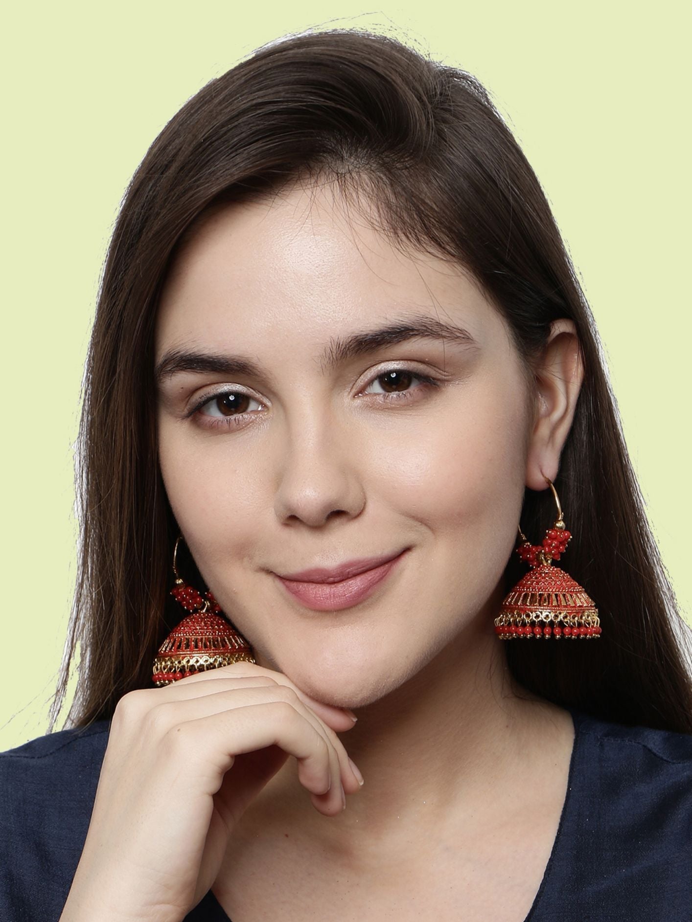 Women's Red & Gold-Plated Enamelled Dome Shaped Jhumkas