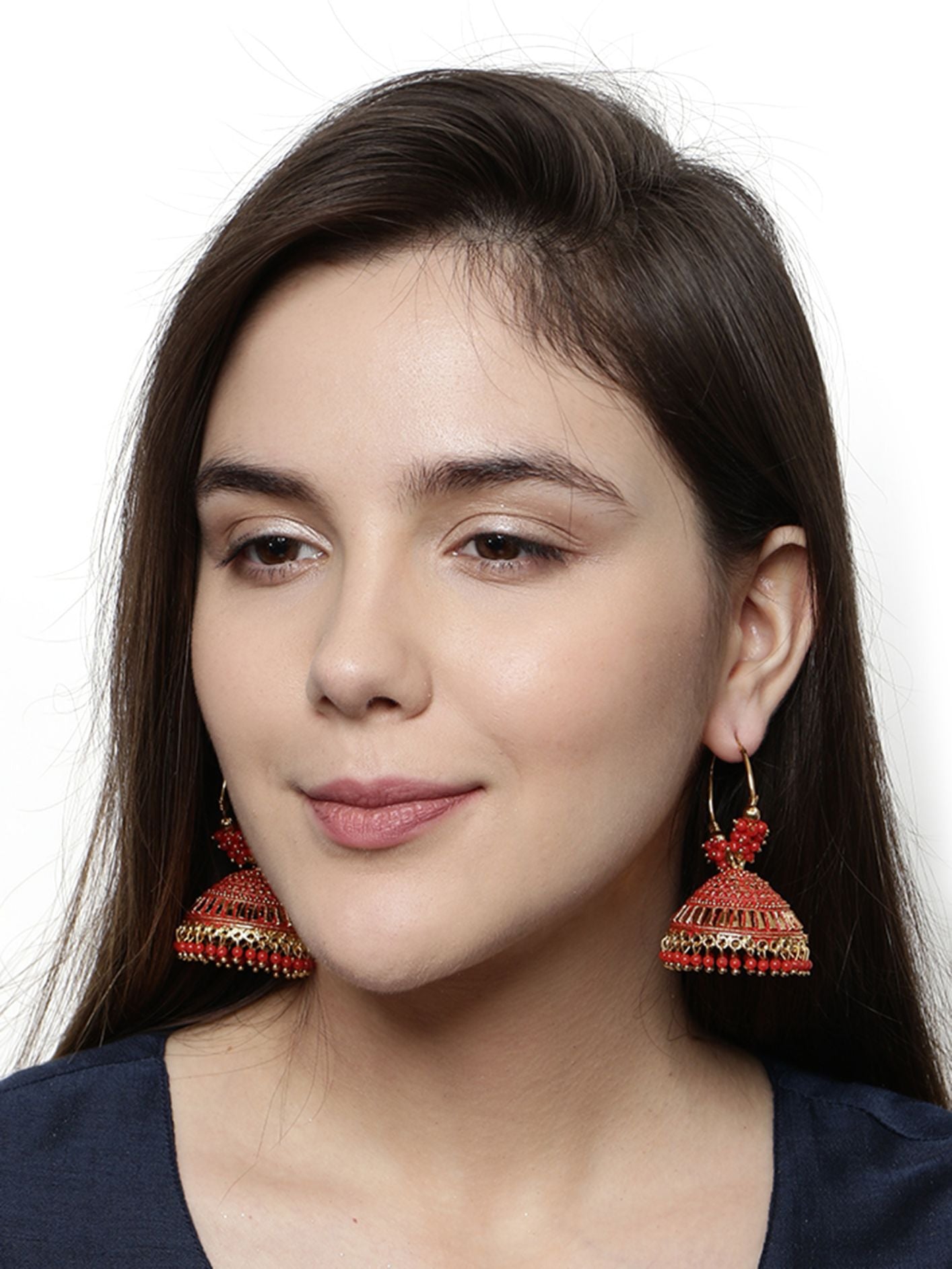 Women's Red & Gold-Plated Enamelled Dome Shaped Jhumkas