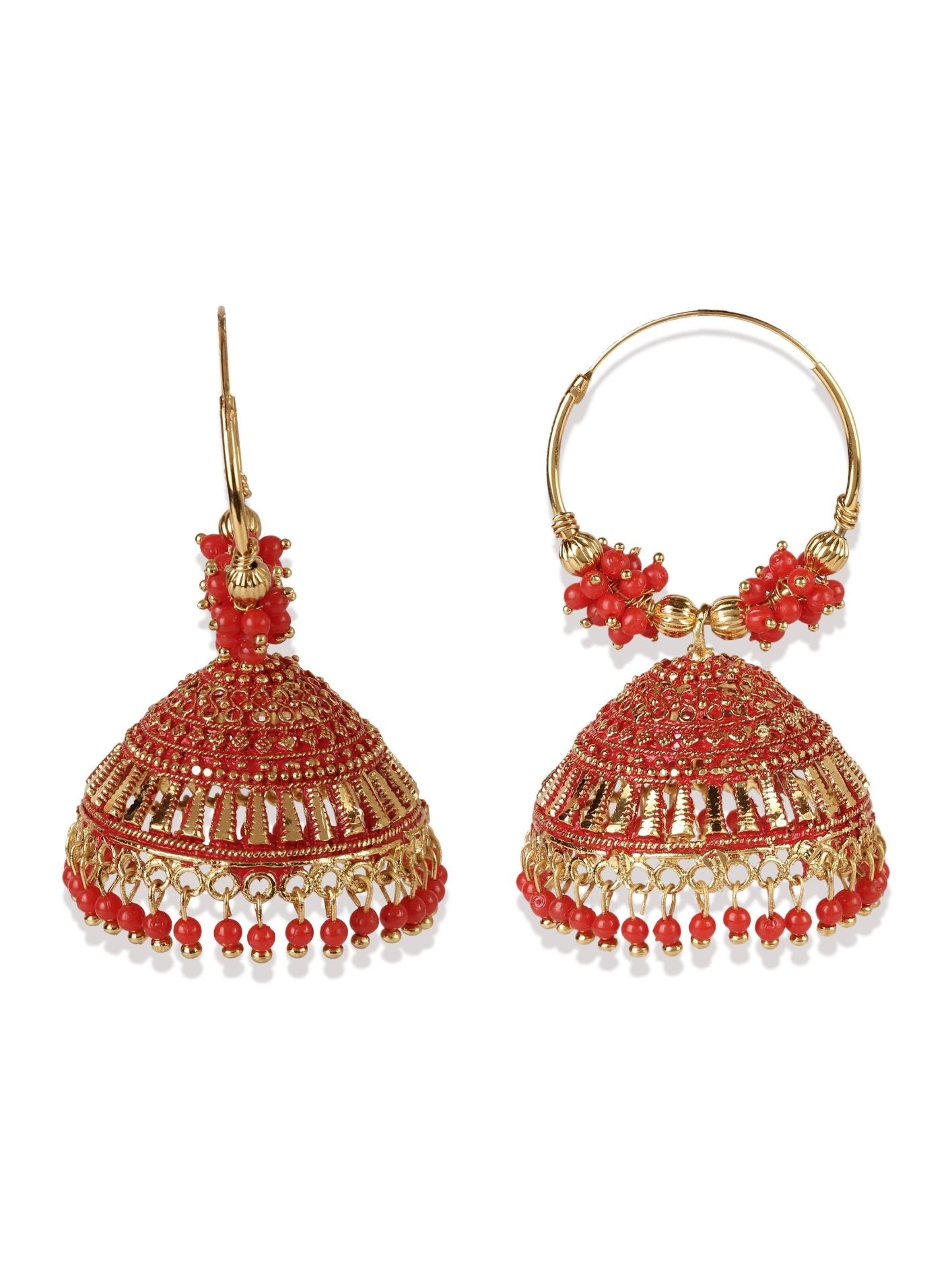 Women's Red & Gold-Plated Enamelled Dome Shaped Jhumkas
