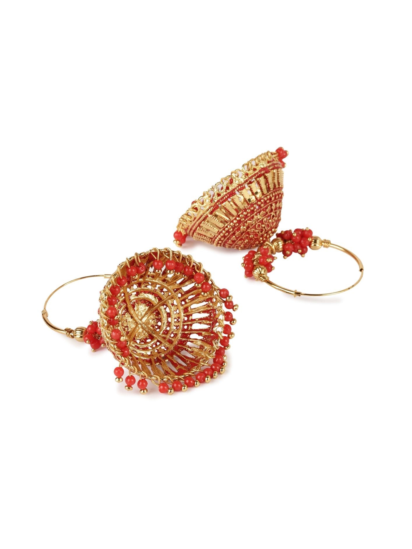 Women's Red & Gold-Plated Enamelled Dome Shaped Jhumkas