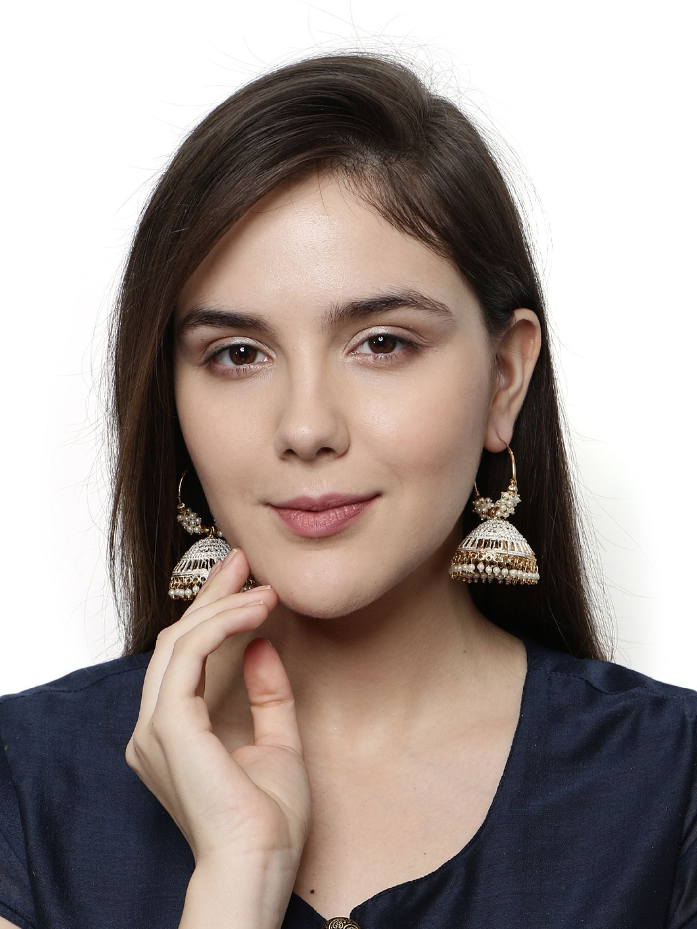 Women's White & Gold-Plated Enamelled Dome Shaped Jhumkas