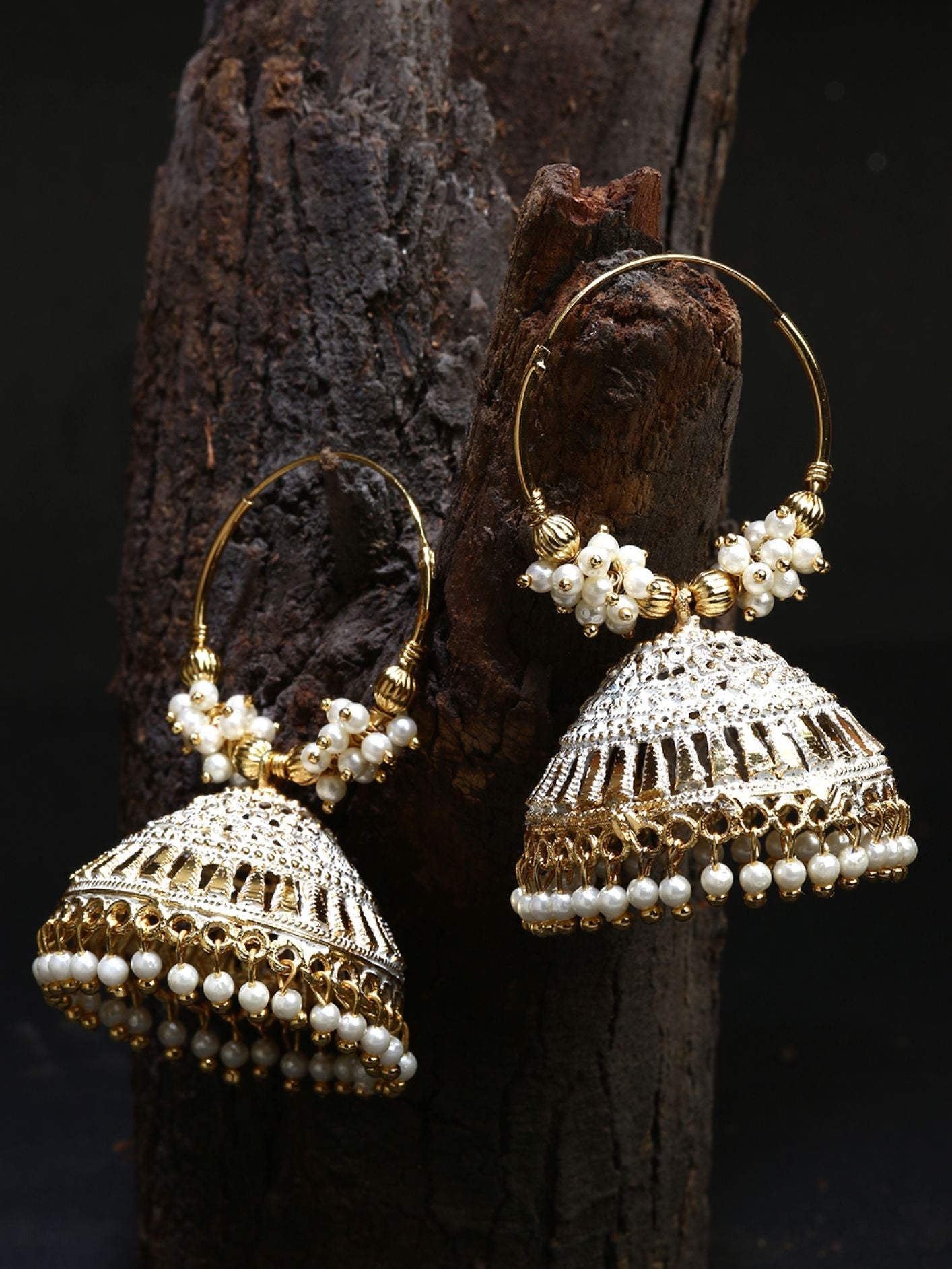 Women's White & Gold-Plated Enamelled Dome Shaped Jhumkas