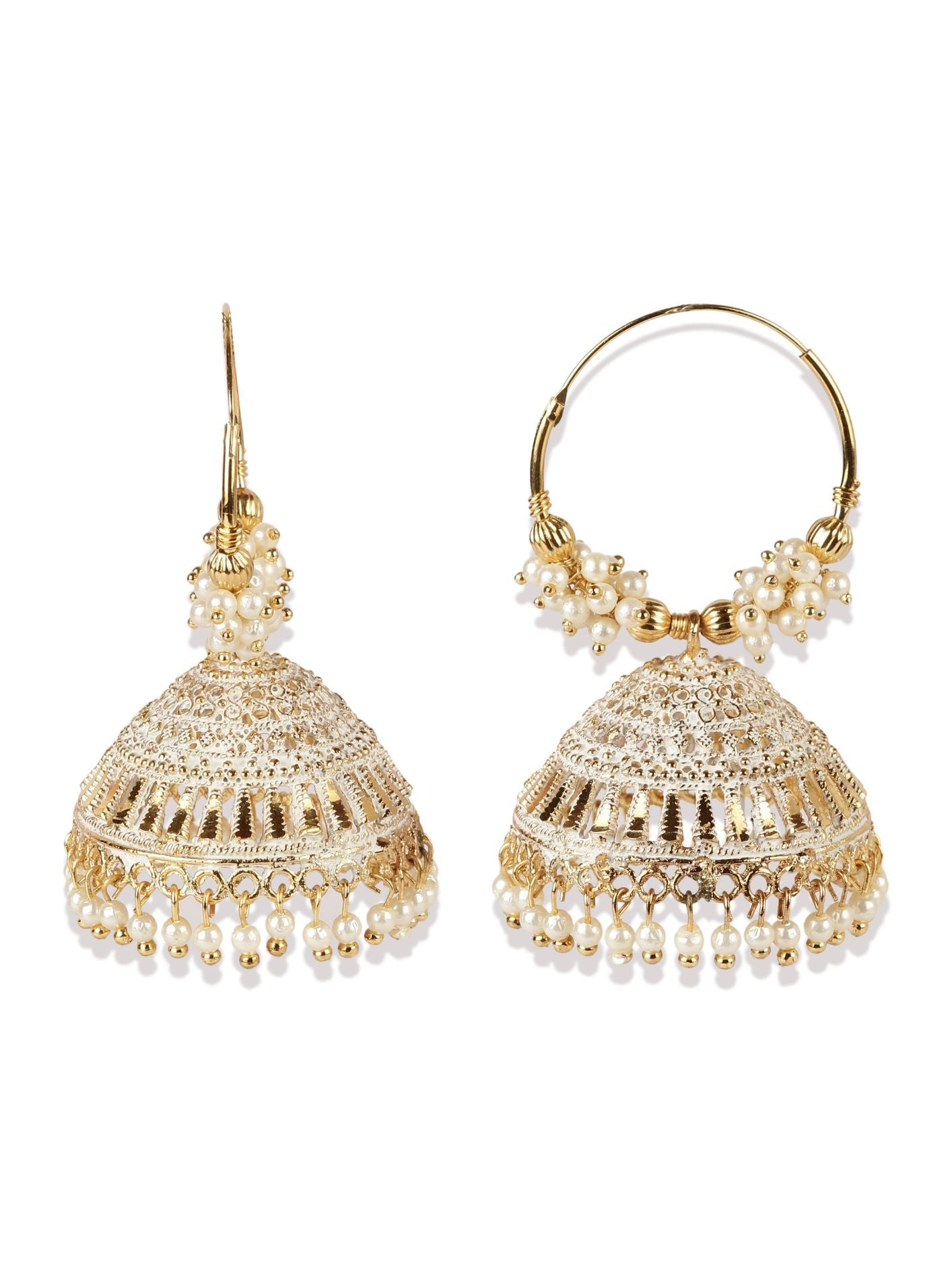 Women's White & Gold-Plated Enamelled Dome Shaped Jhumkas