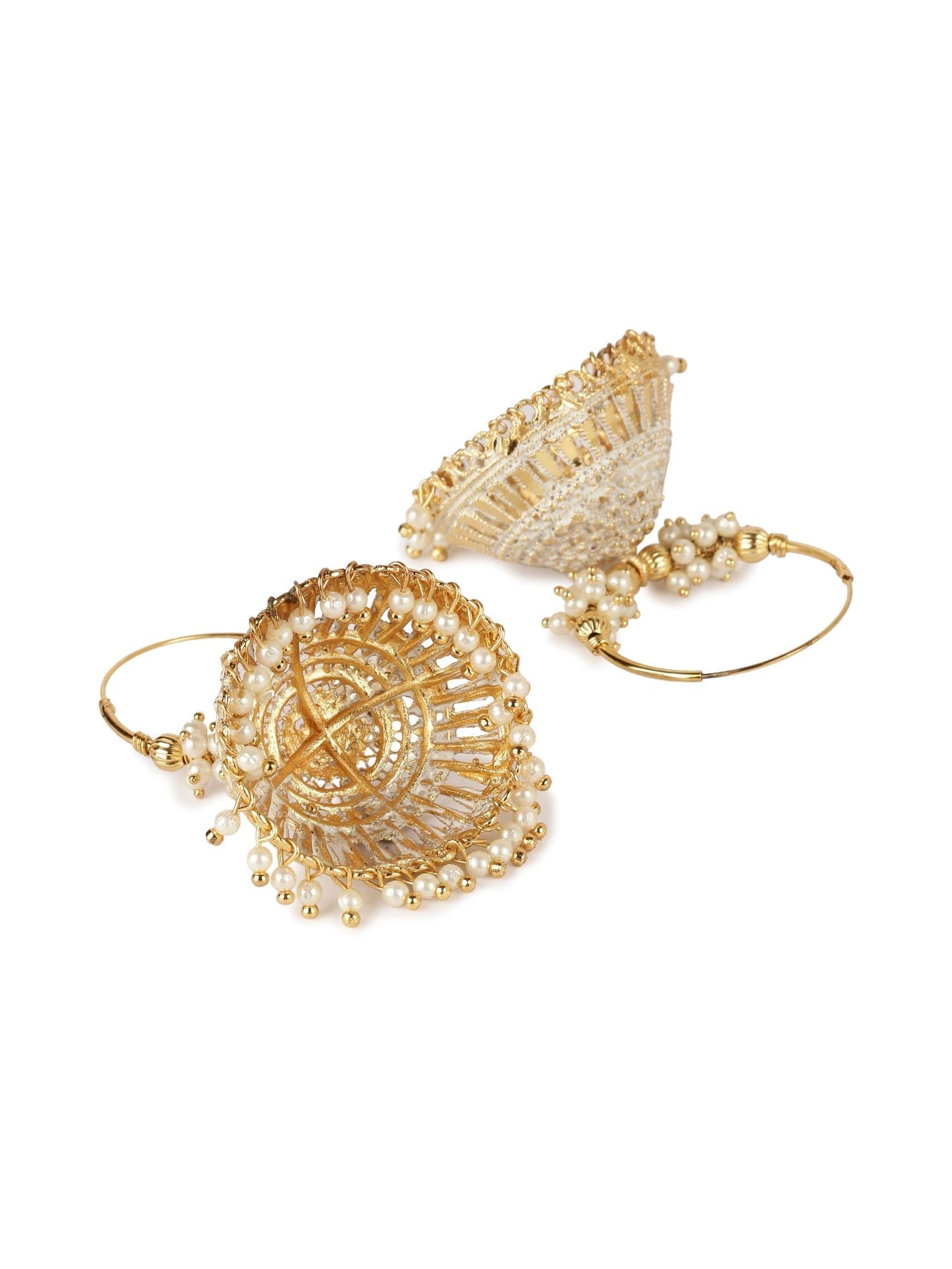 Women's White & Gold-Plated Enamelled Dome Shaped Jhumkas