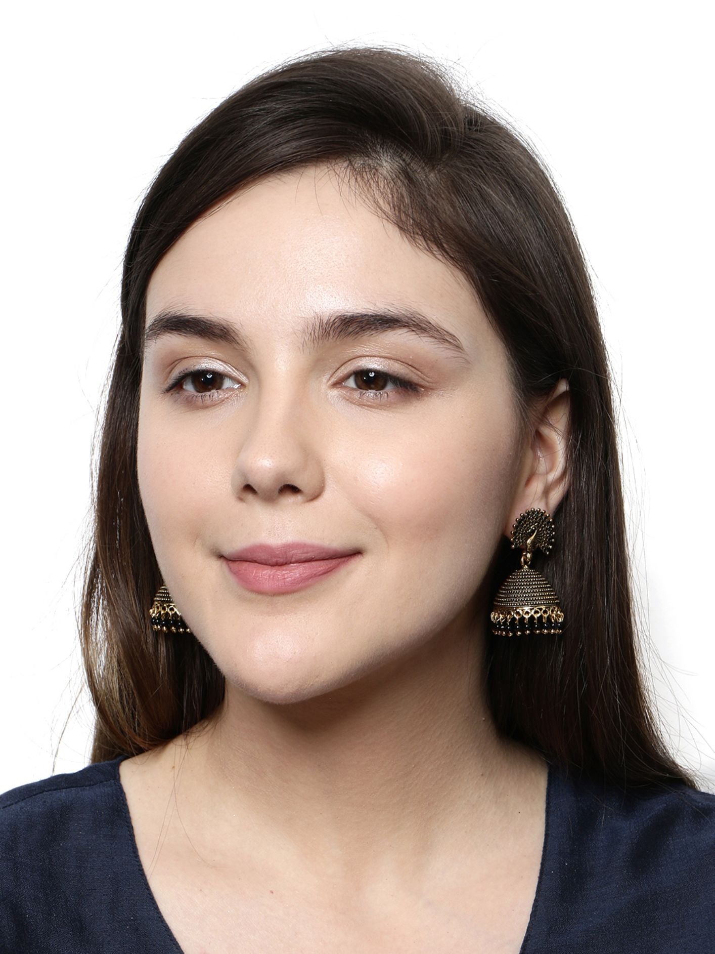 Women's Gold Plated & Black Enamelled Peacock Shaped Jhumkas