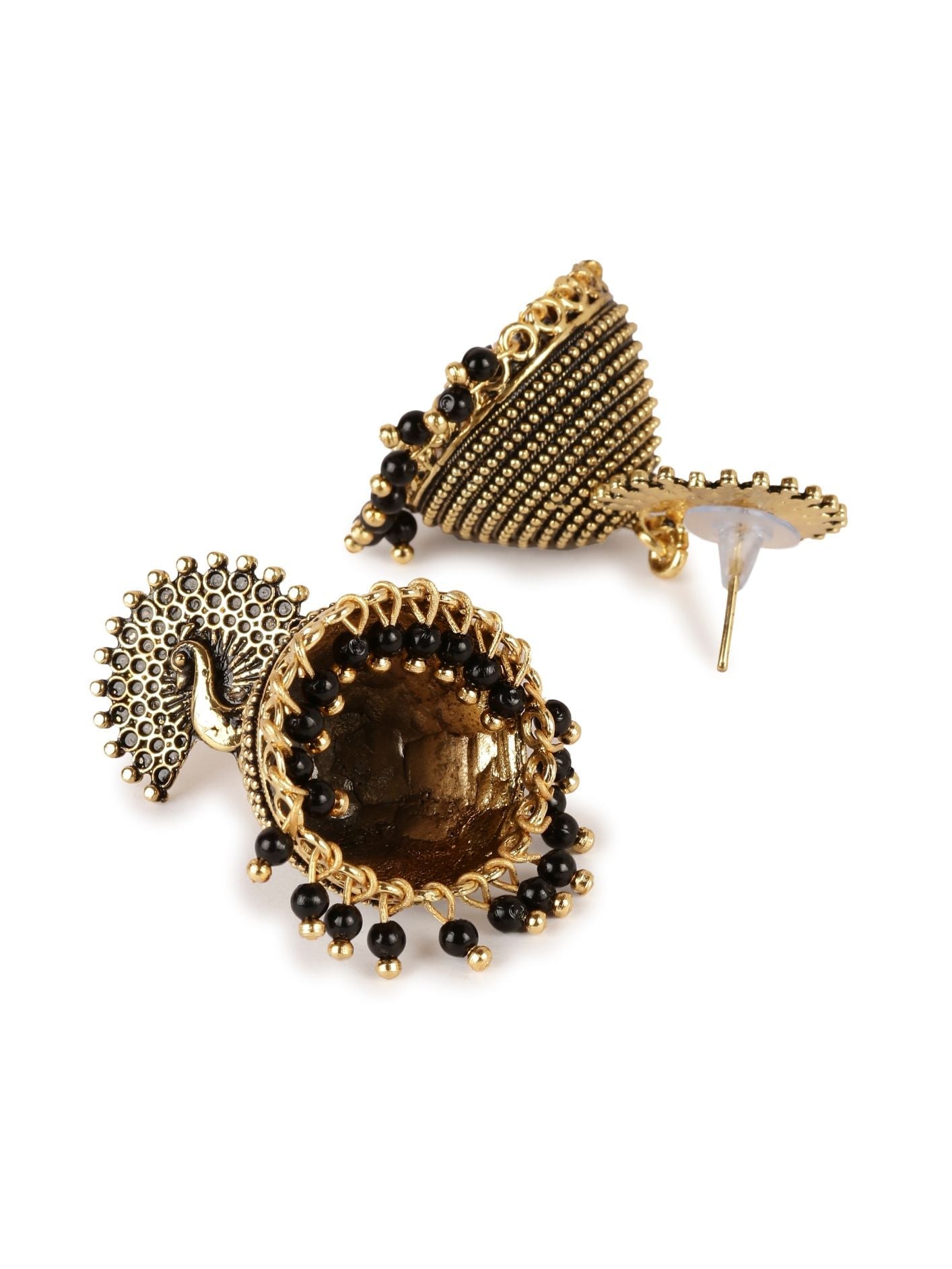 Women's Gold Plated & Black Enamelled Peacock Shaped Jhumkas