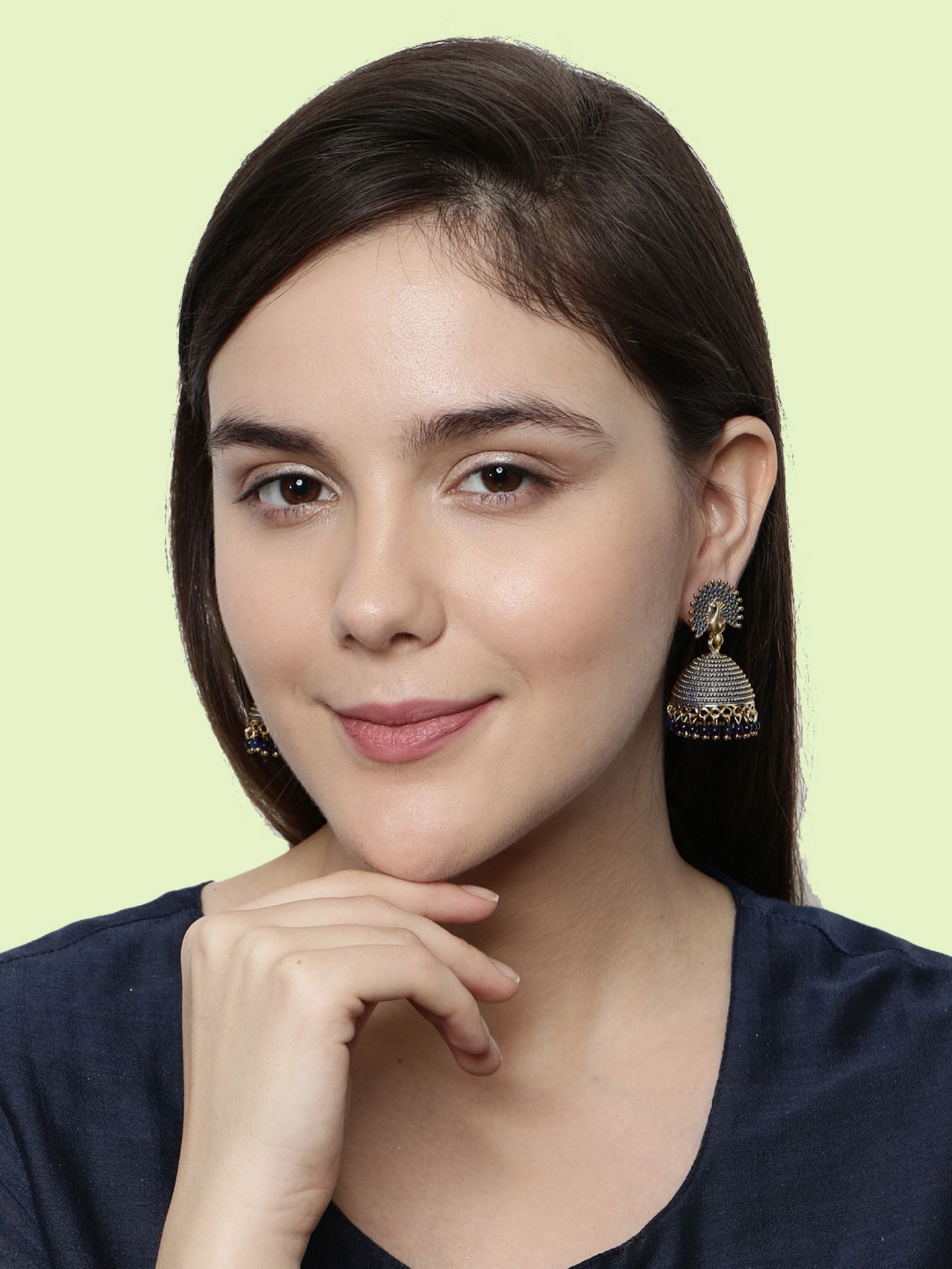 Women's Gold Plated & Blue Enamelled Peacock Shaped Jhumkas