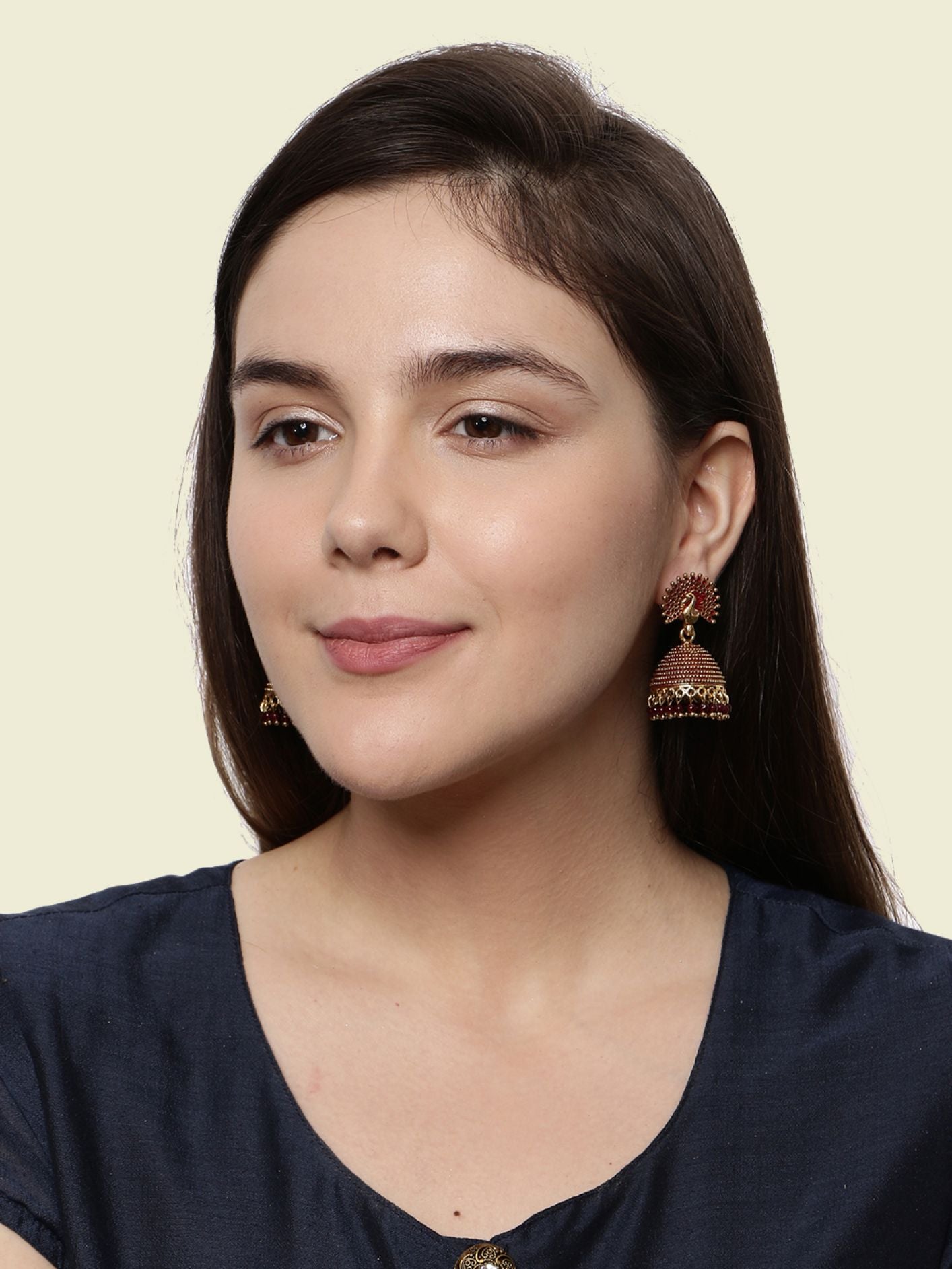 Women's Gold Plated & Maroon Enamelled Peacock Shaped Jhumkas