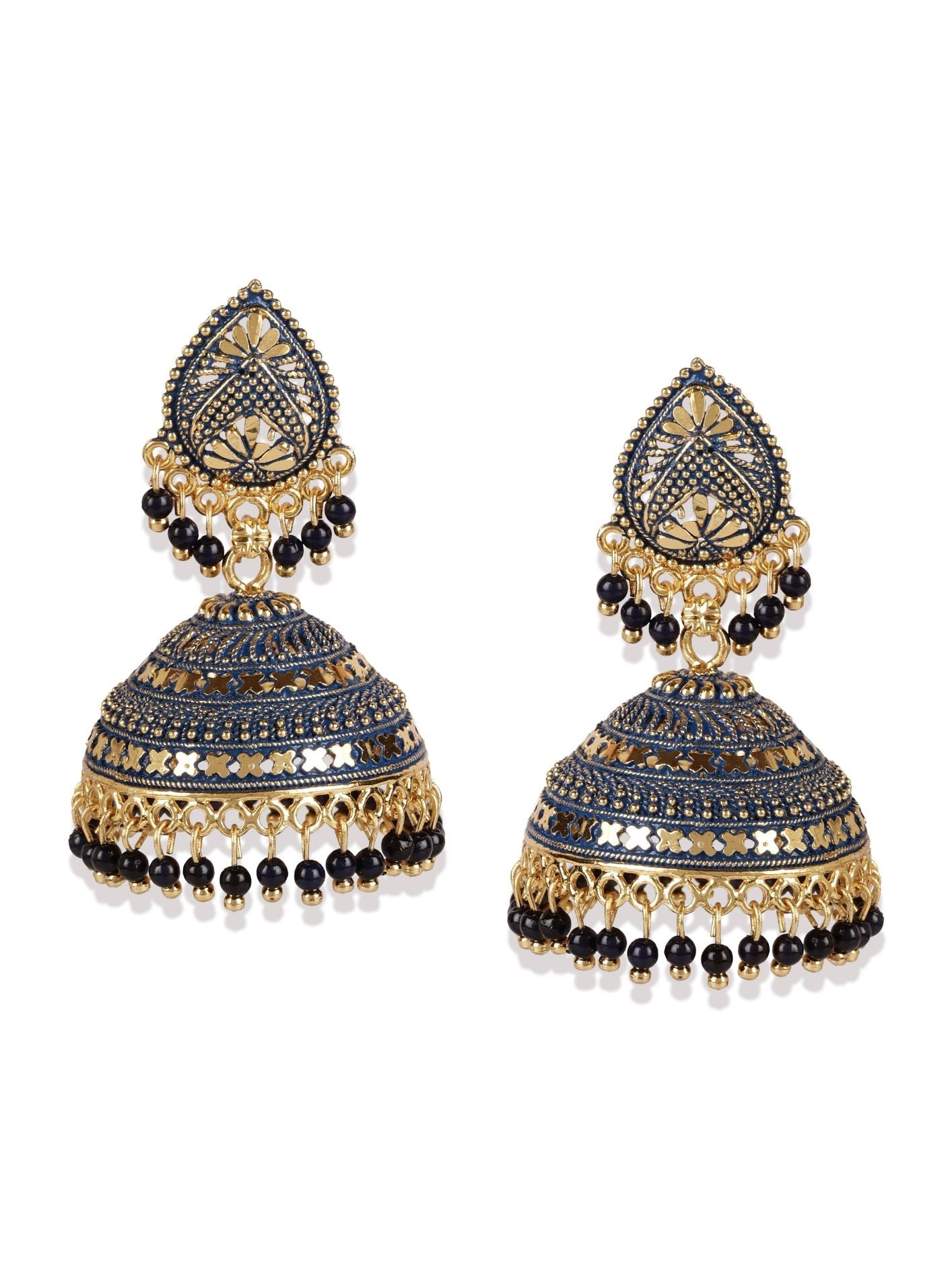 Women's Gold Plated & Blue Enamelled Dome Shaped Jhumkas