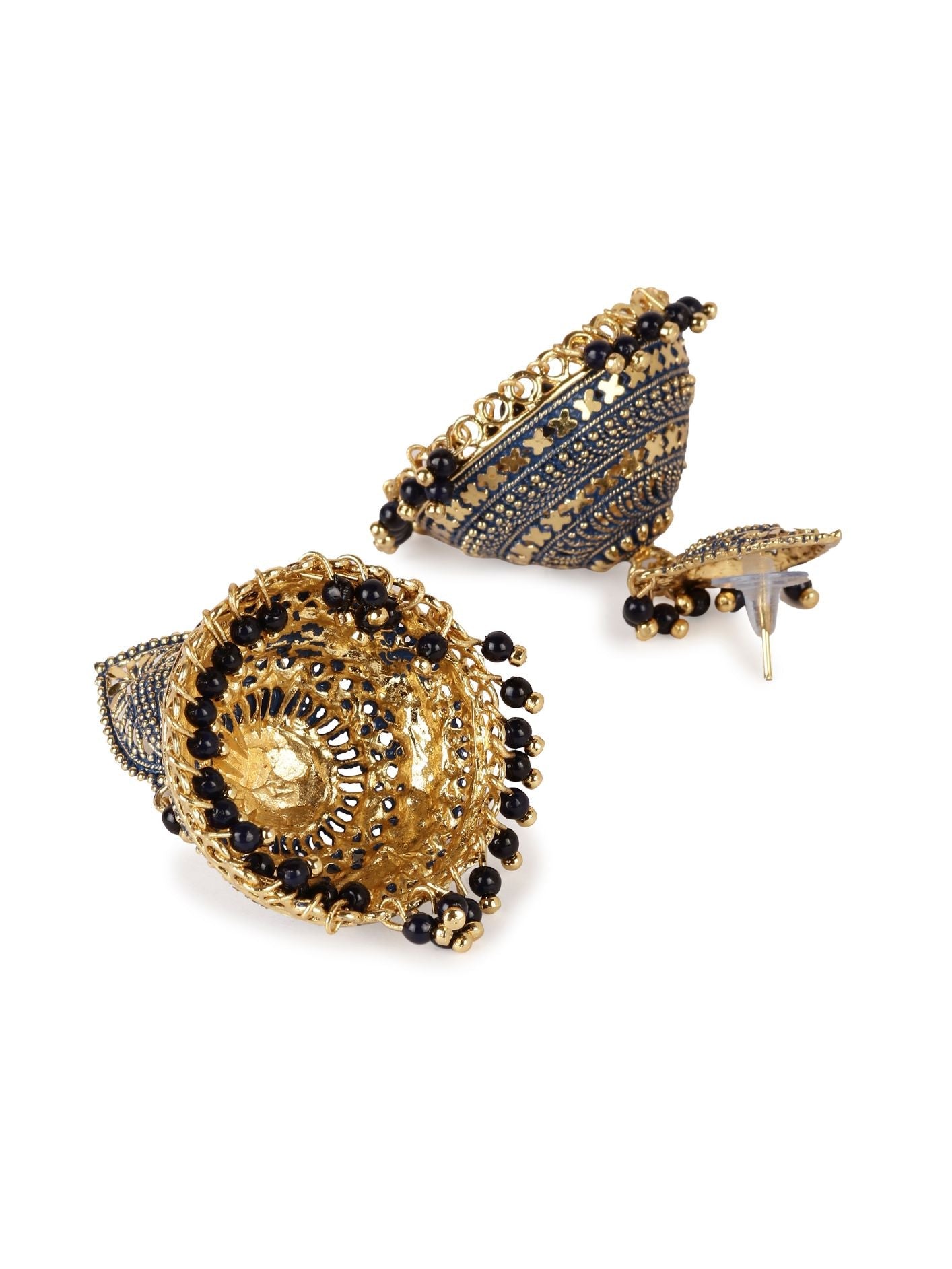 Women's Gold Plated & Blue Enamelled Dome Shaped Jhumkas