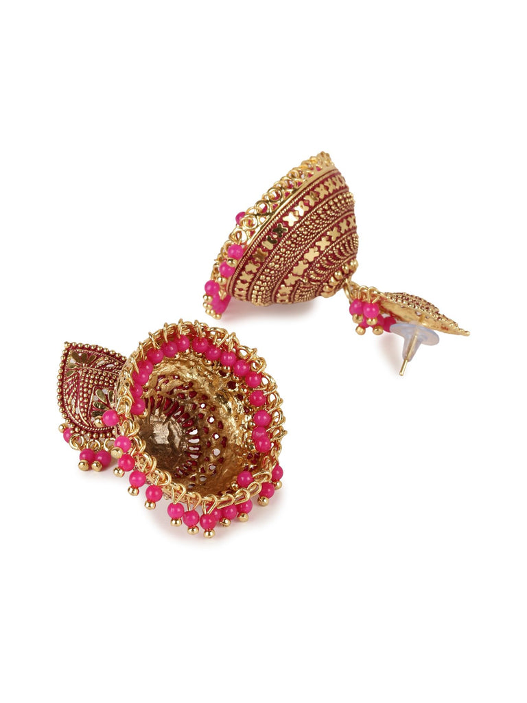 Women's Gold Plated & Pink Enamelled Dome Shaped Jhumkas