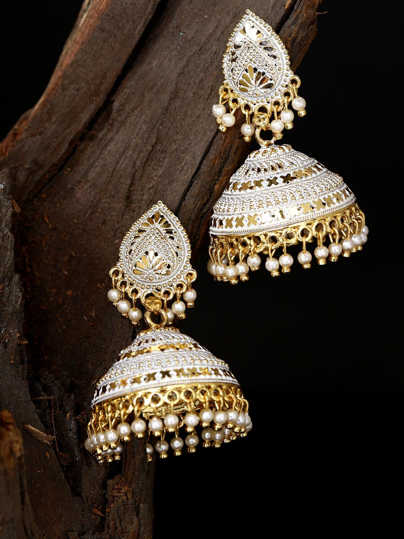 Women's Classic Designed Gold Plated Enamelled Jhumka Earrings