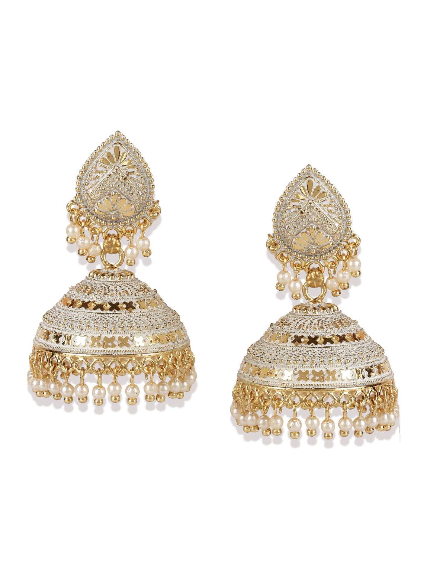 Women's Classic Designed Gold Plated Enamelled Jhumka Earrings