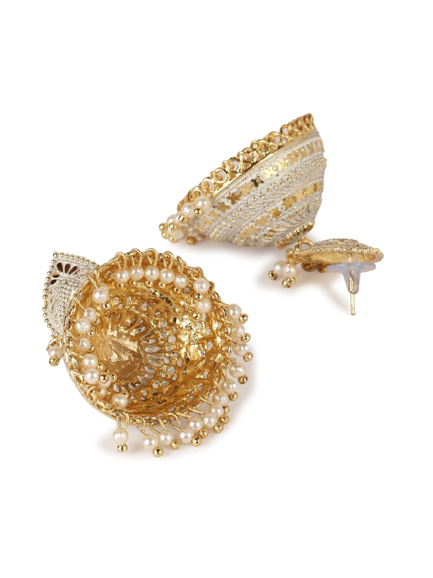Women's Classic Designed Gold Plated Enamelled Jhumka Earrings