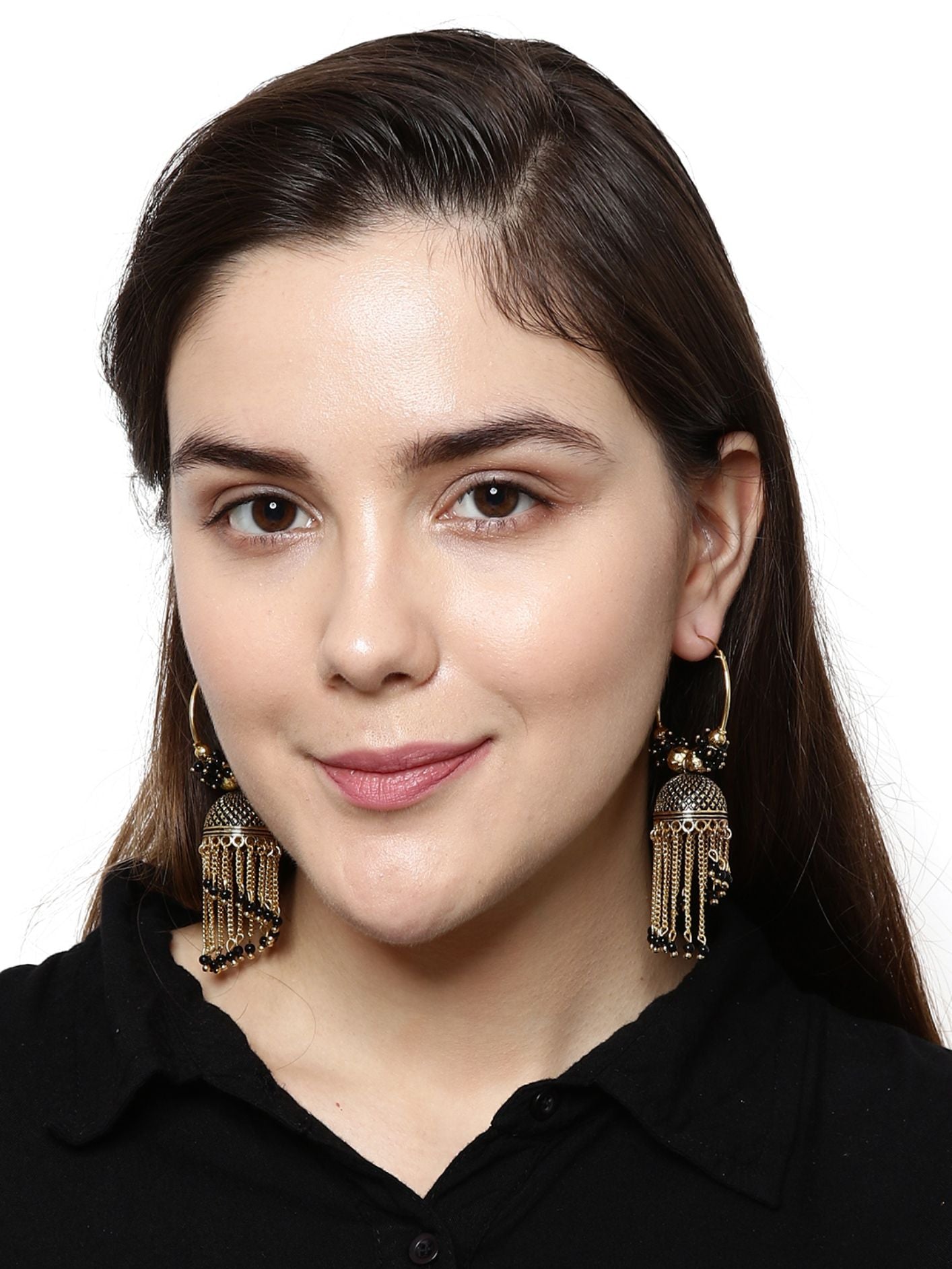 Women's Black & Gold-Plated Enamelled Dome Shaped Jhumkas