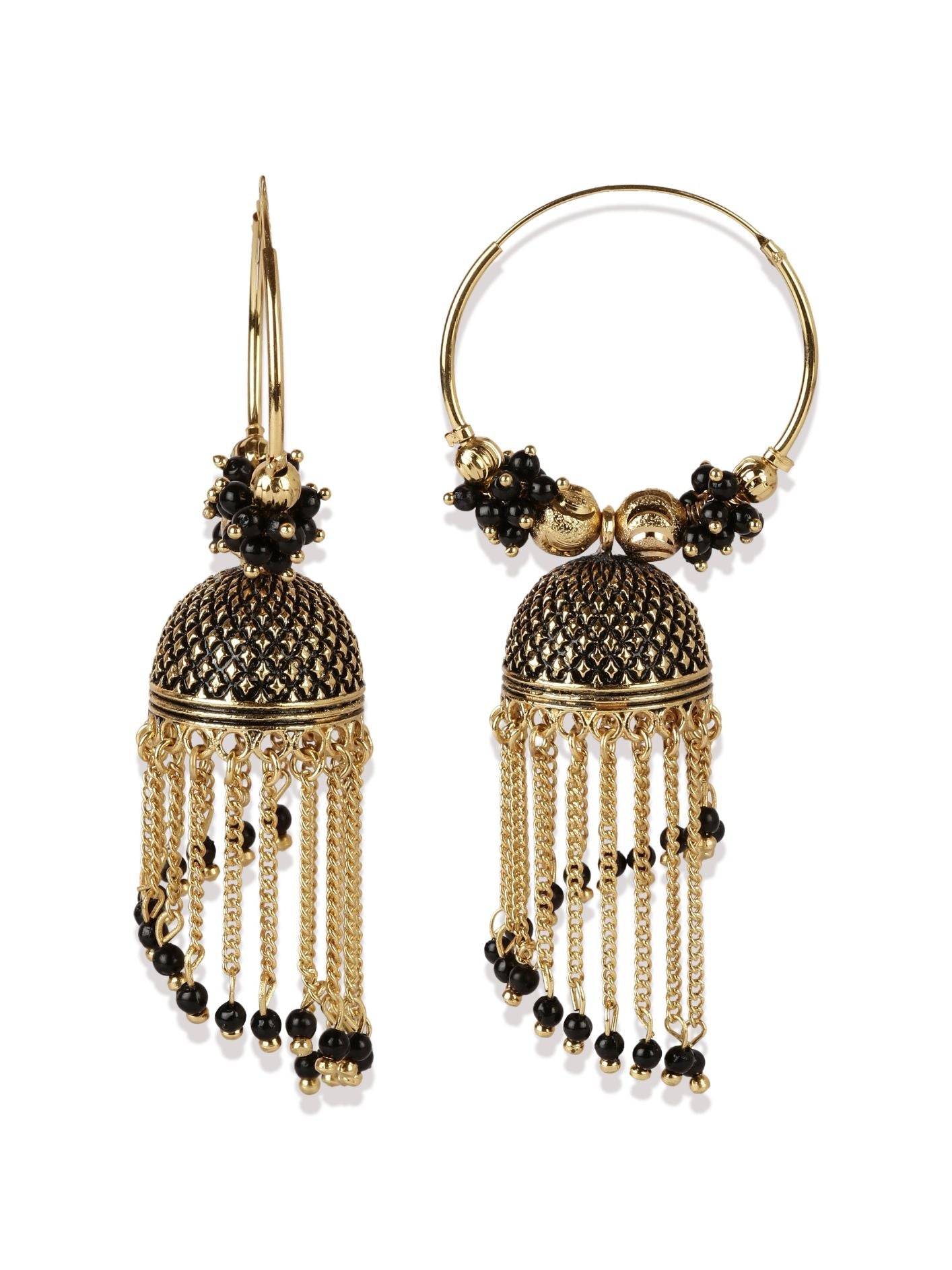 Women's Black & Gold-Plated Enamelled Dome Shaped Jhumkas