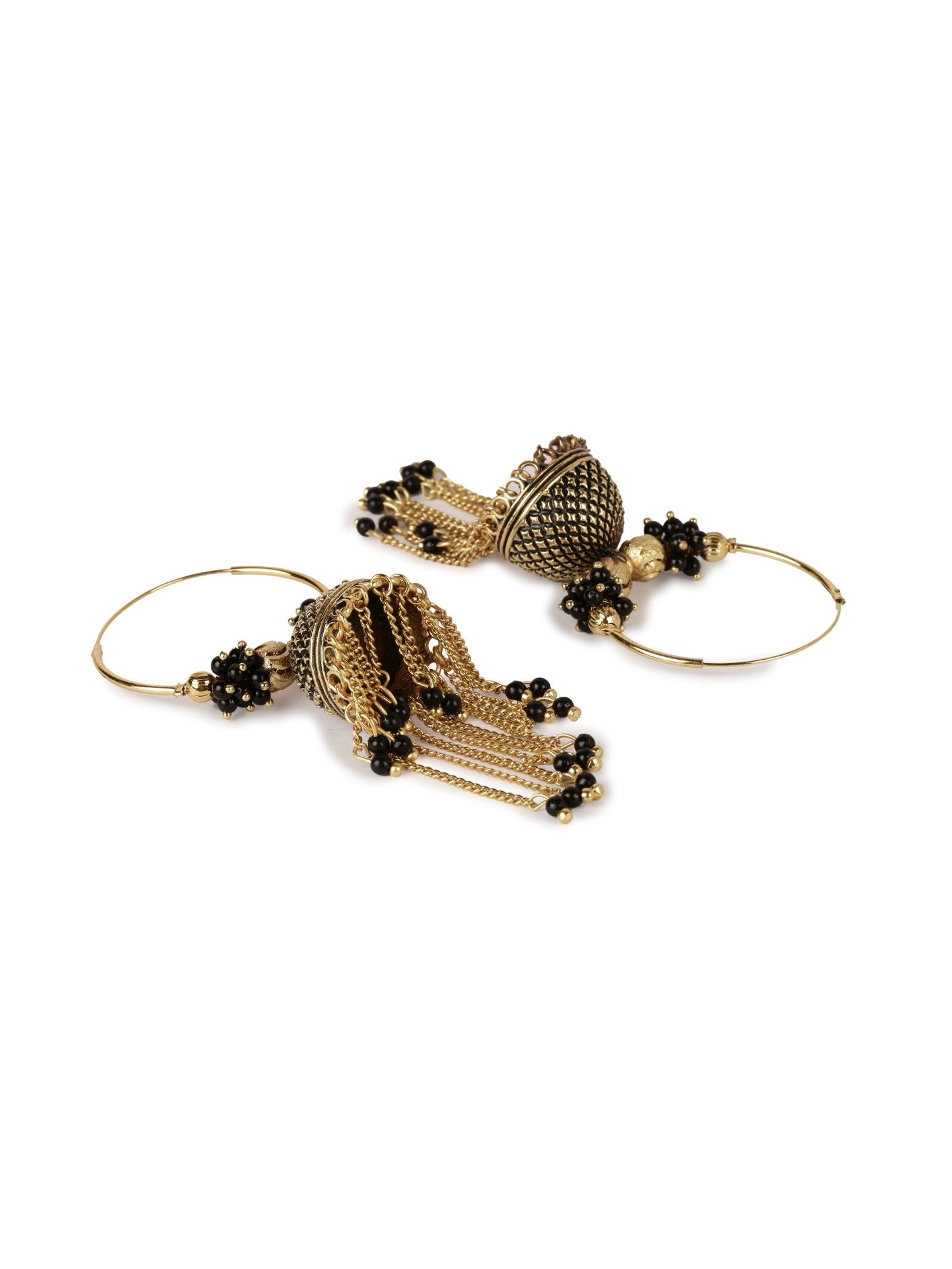 Women's Black & Gold-Plated Enamelled Dome Shaped Jhumkas - Anikas Creation