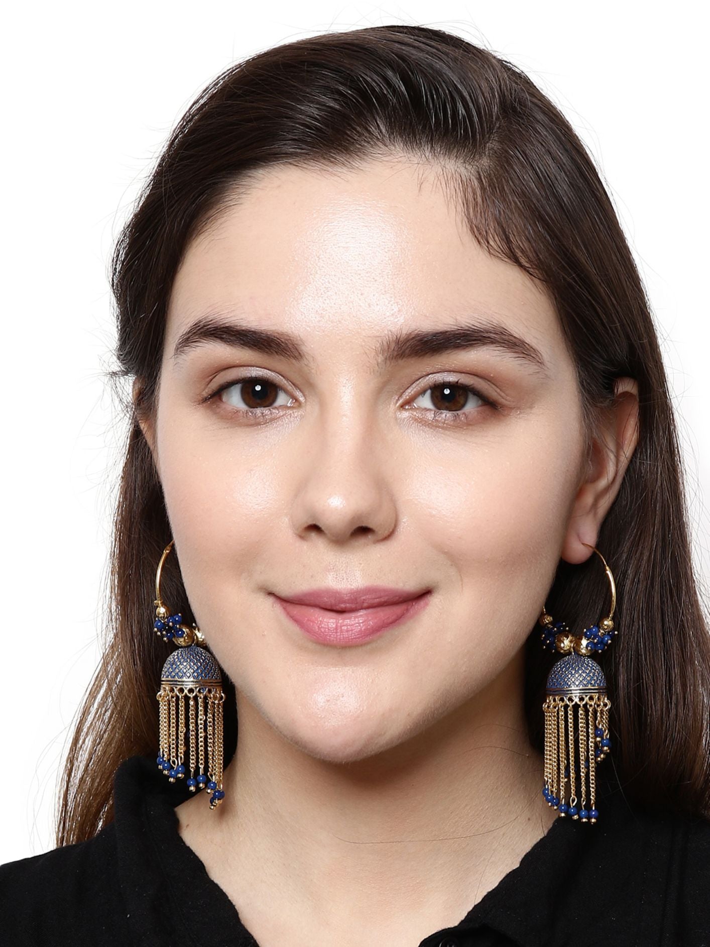 Women's Blue & Gold-Plated Enamelled Dome Shaped Jhumkas