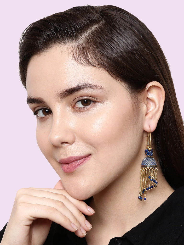 Women's Blue & Gold-Plated Enamelled Dome Shaped Jhumkas